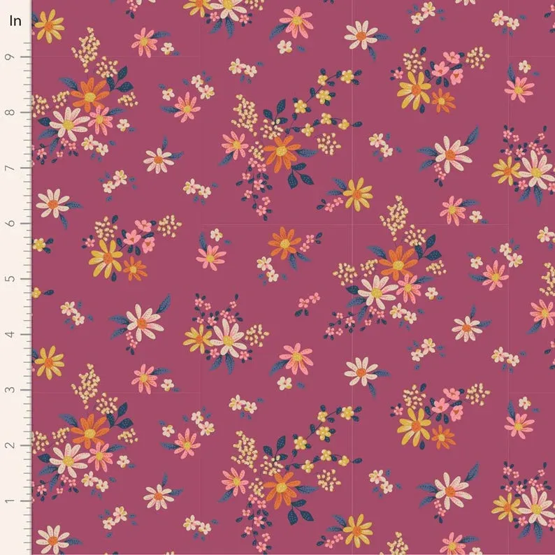 100% Cotton  by TILDA Daisyfield Plum from The 'Chic Escape Collection'