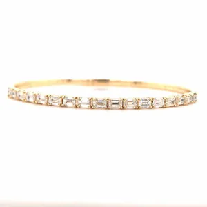 14K Emerald Diamond Flexible Bangle Bracelet Yellow Gold