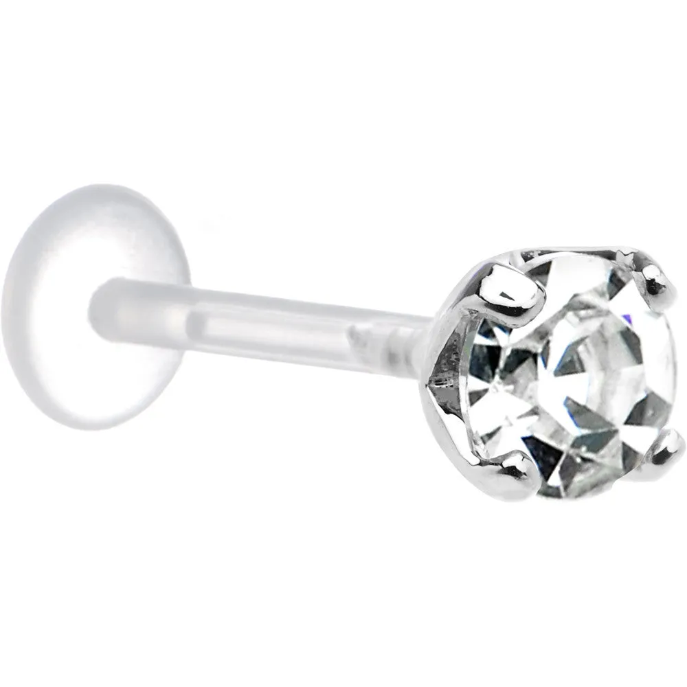16 Gauge 3/8 Clear CZ Round Bioplast Tragus Labret Monroe