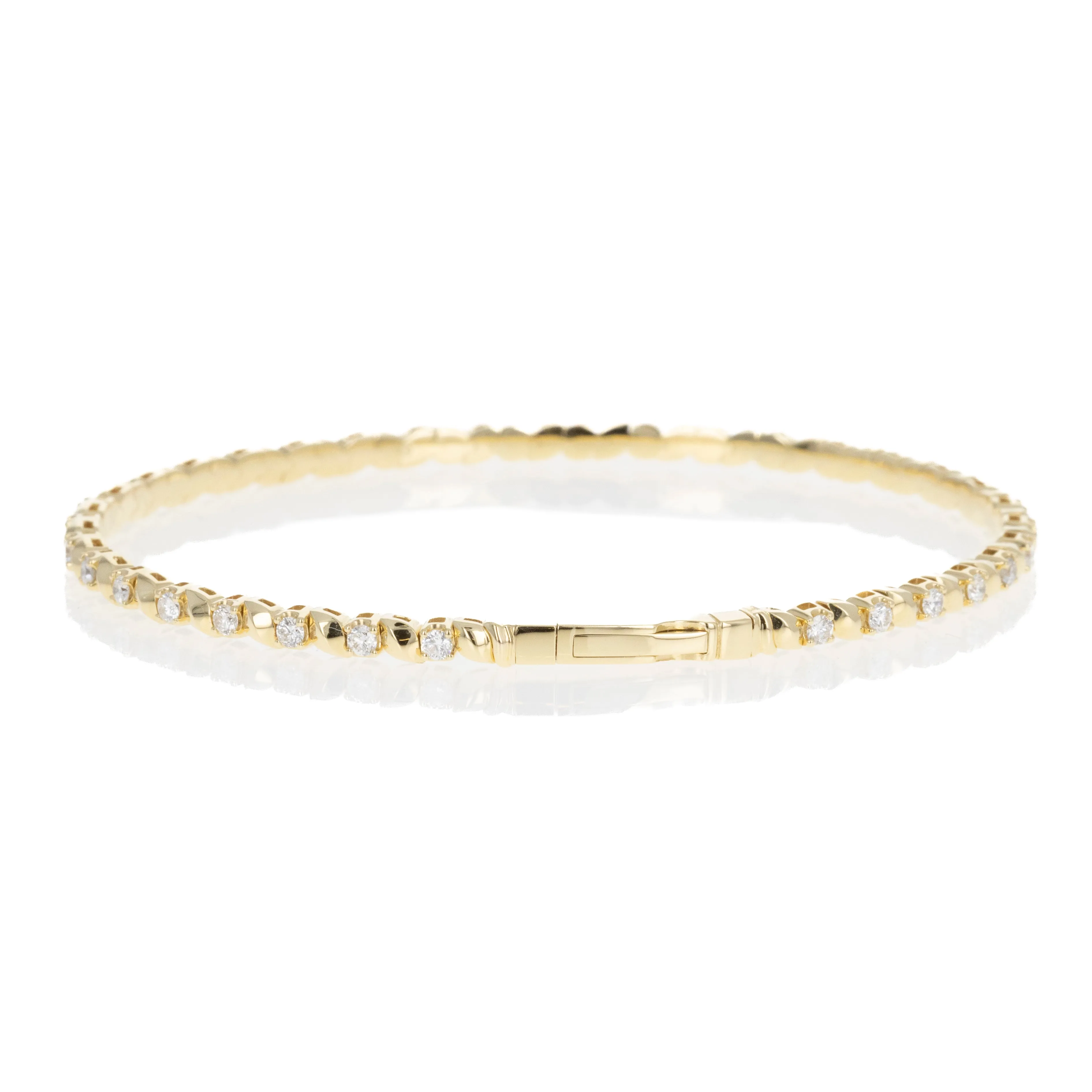 18K Gold 1 Carat Round Diamond Swirl Flexible Bangle
