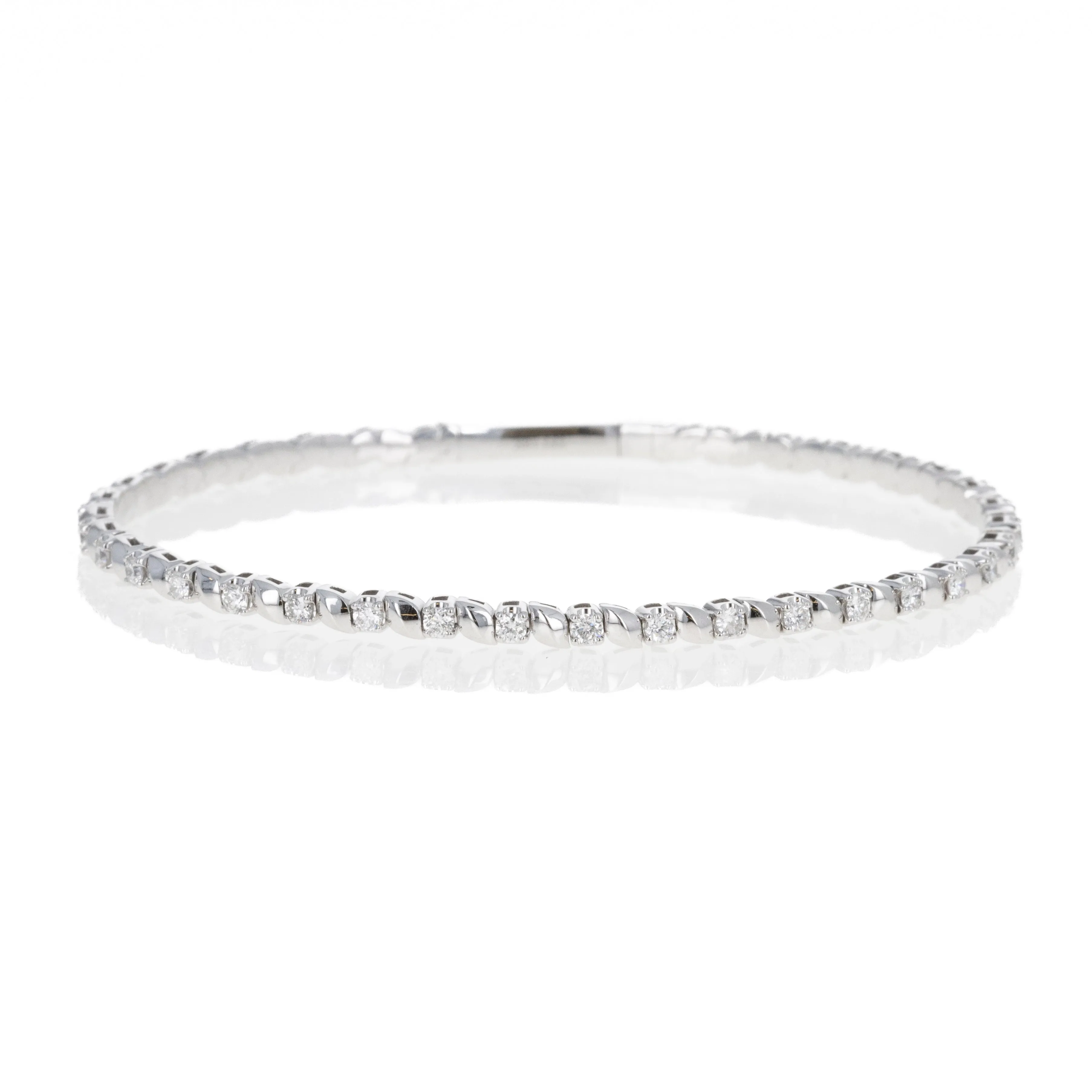 18K Gold 1 Carat Round Diamond Swirl Flexible Bangle