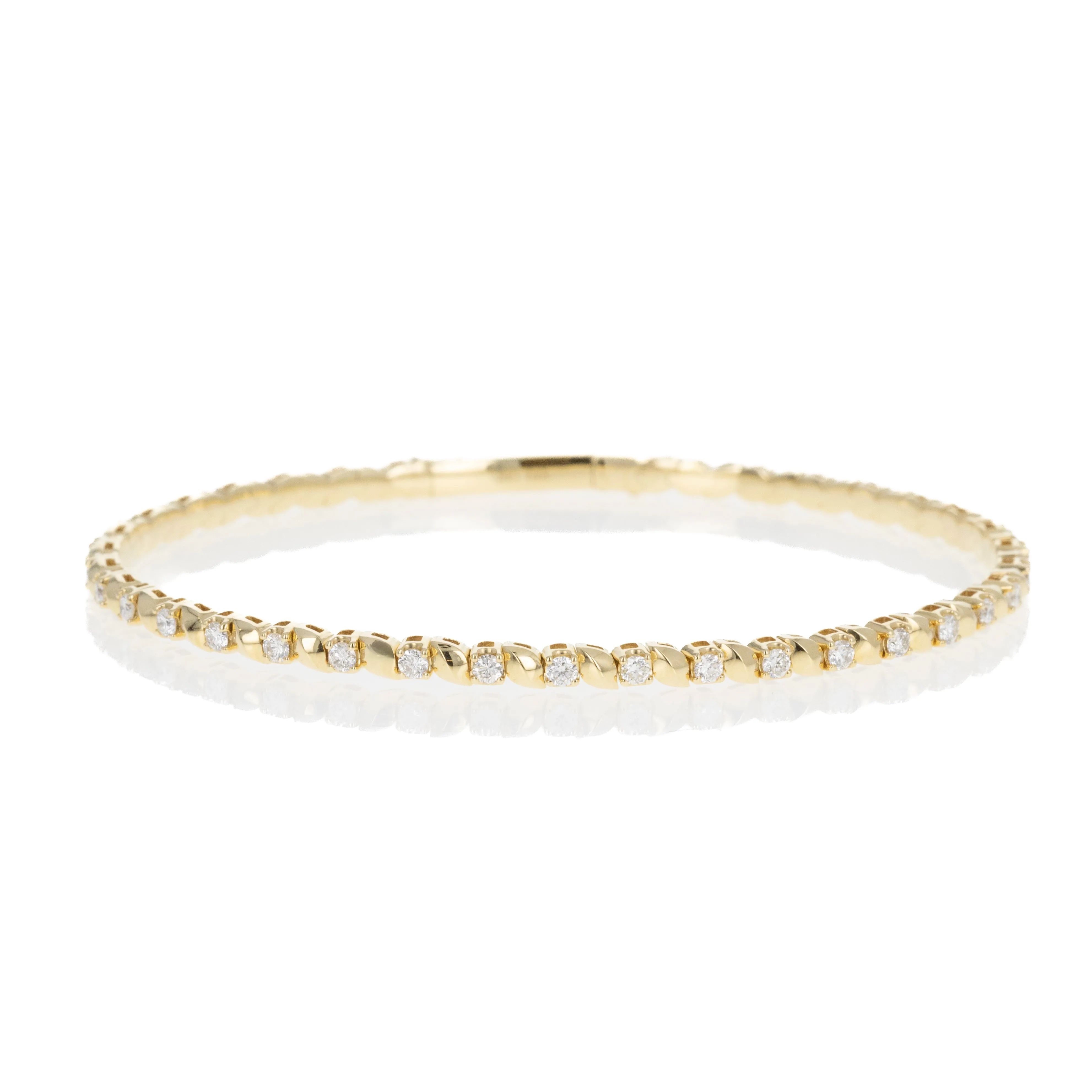 18K Gold 1 Carat Round Diamond Swirl Flexible Bangle