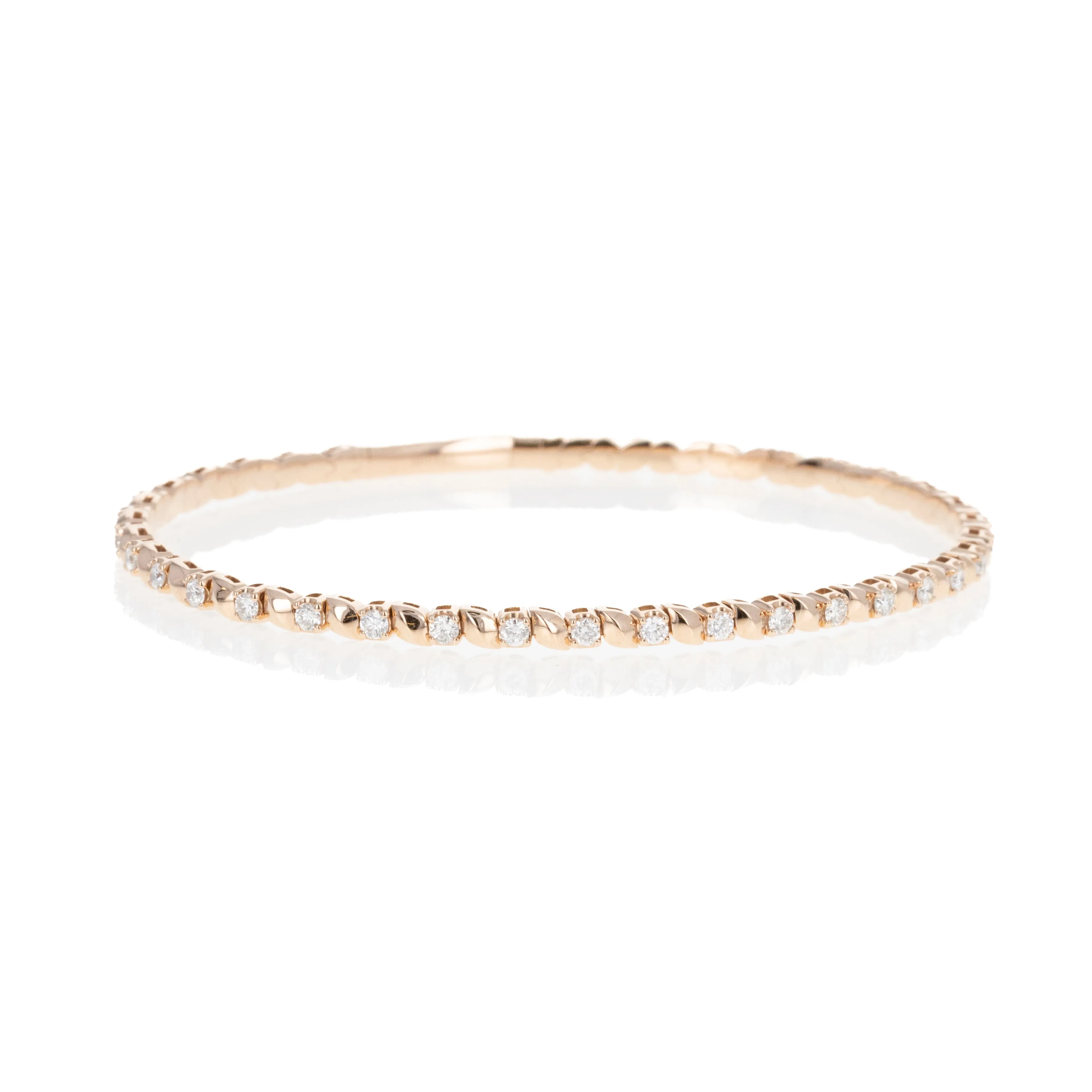 18K Gold 1 Carat Round Diamond Swirl Flexible Bangle
