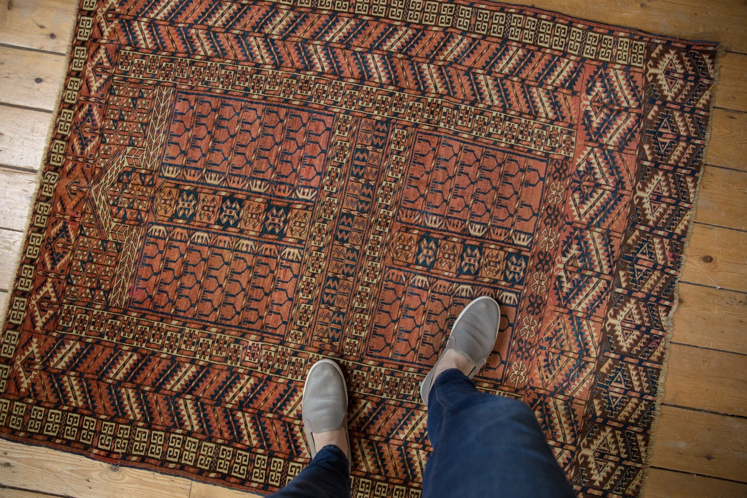 4x5 Antique Turkmen Square Rug
