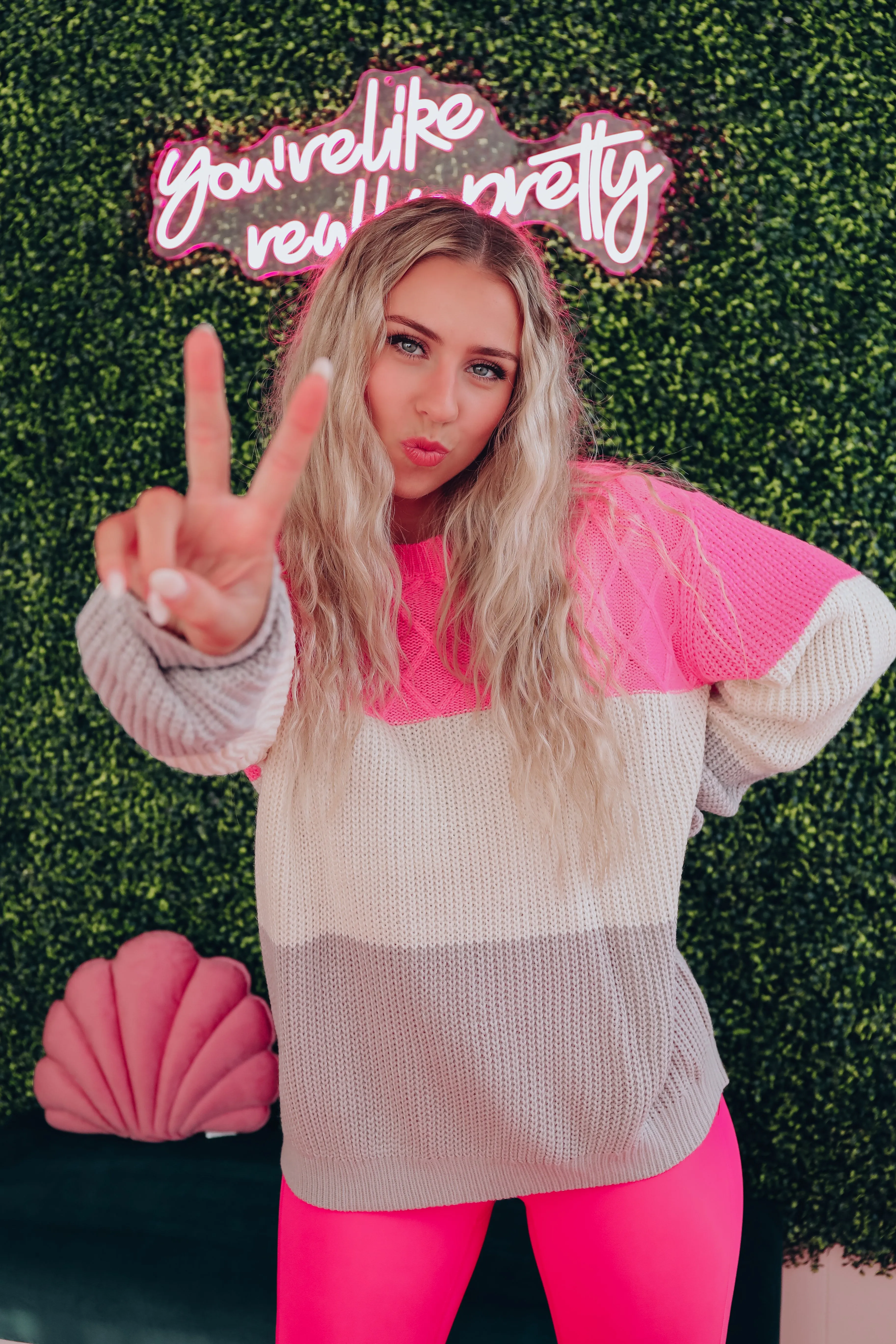 Addie Color Block Sweater - Pink/Grey
