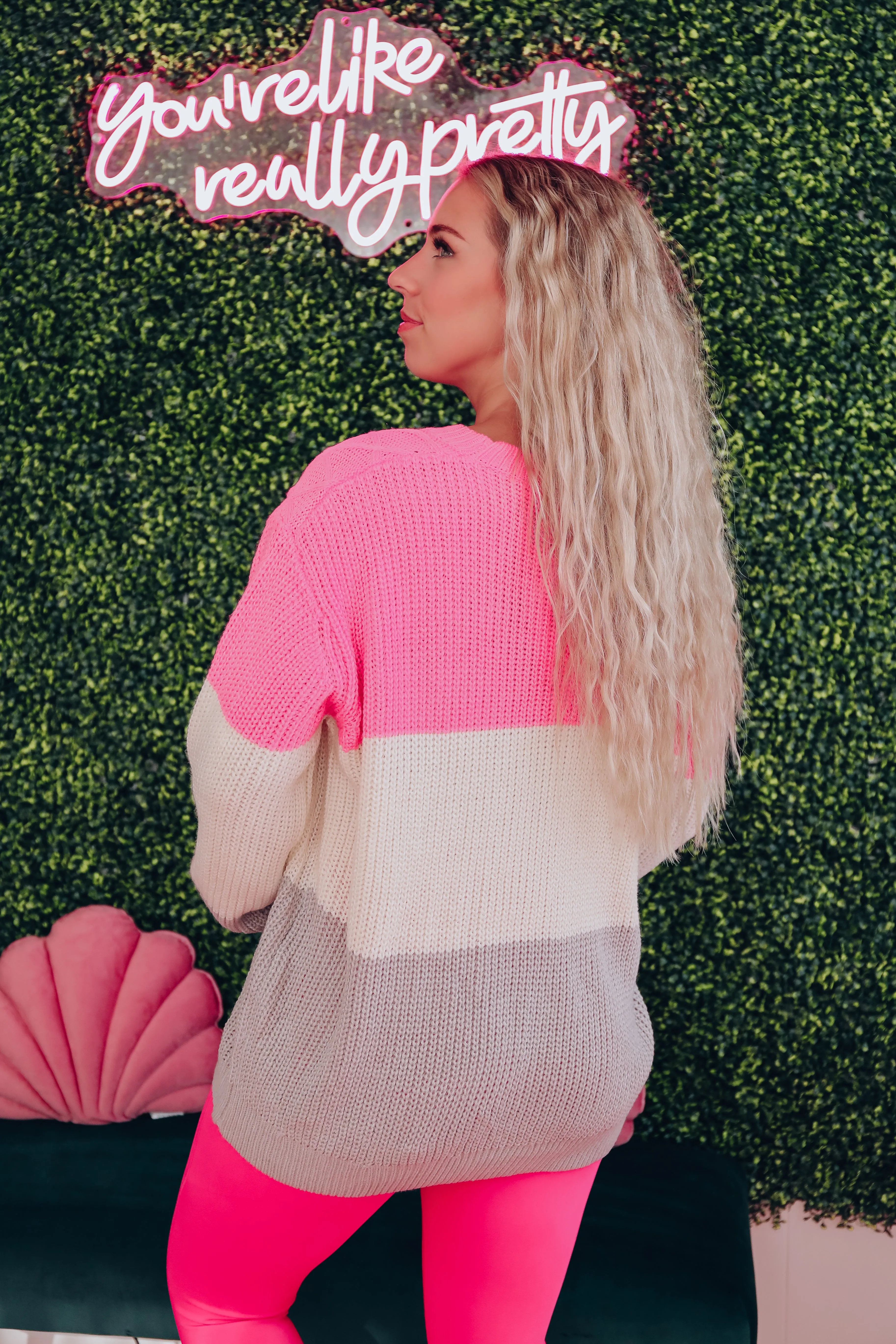 Addie Color Block Sweater - Pink/Grey