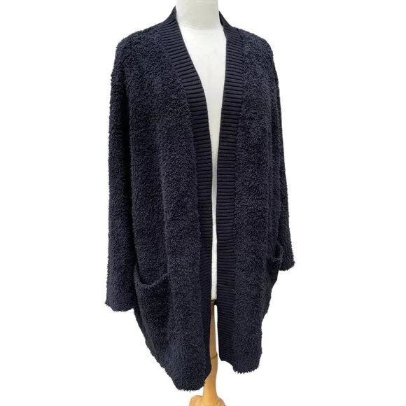Barefoot Dreams CozyChic Ribbed Knit Trim Cardigan Loungewear Coastal Cozy-1X