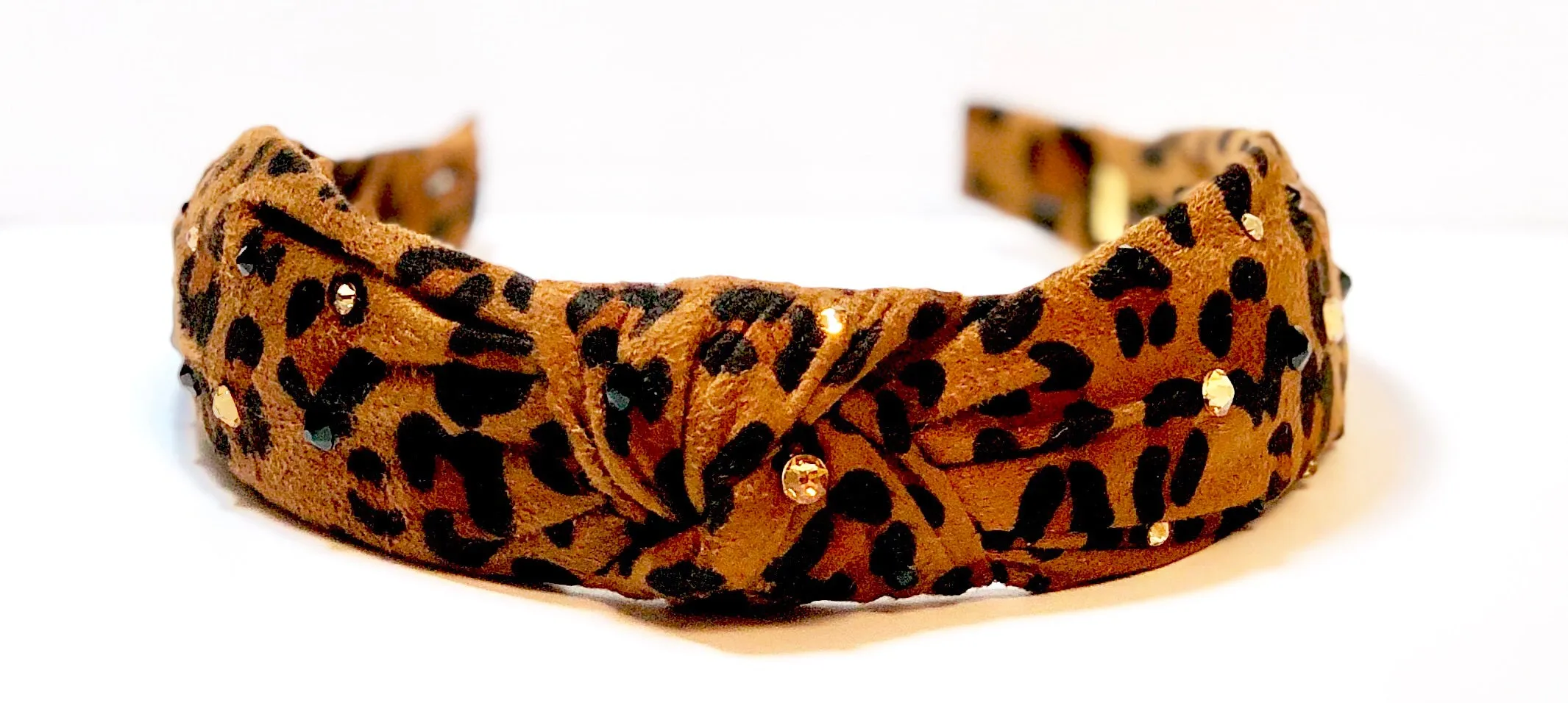 Bari Lynn Suede Animal Print Twist Knot Headband with Crystals