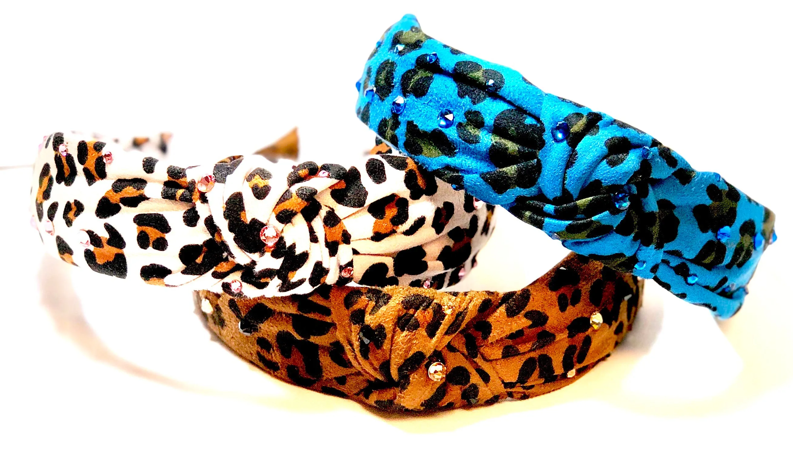Bari Lynn Suede Animal Print Twist Knot Headband with Crystals