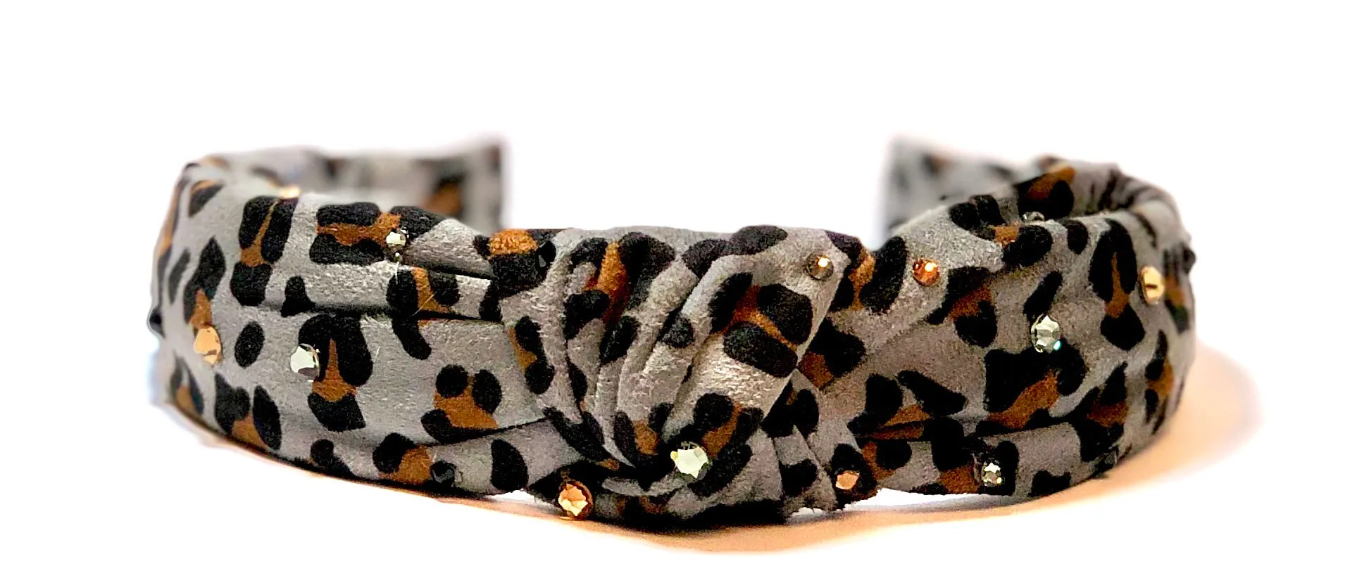 Bari Lynn Suede Animal Print Twist Knot Headband with Crystals