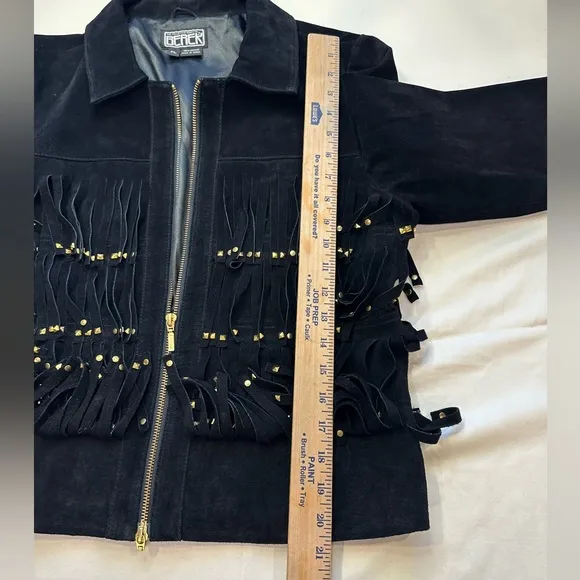 Berek Jacket Black Leather/Suede Studded Fringe  Sz PL