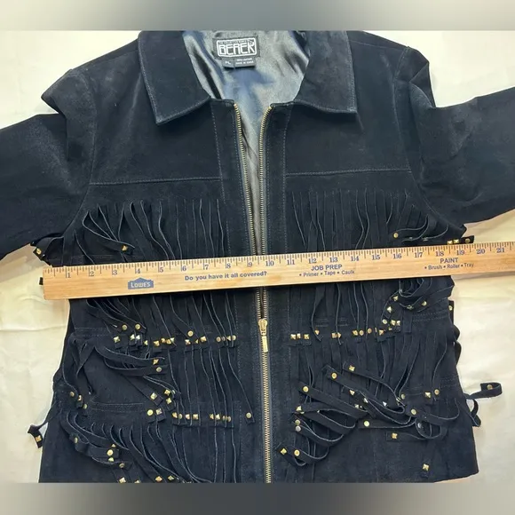 Berek Jacket Black Leather/Suede Studded Fringe  Sz PL