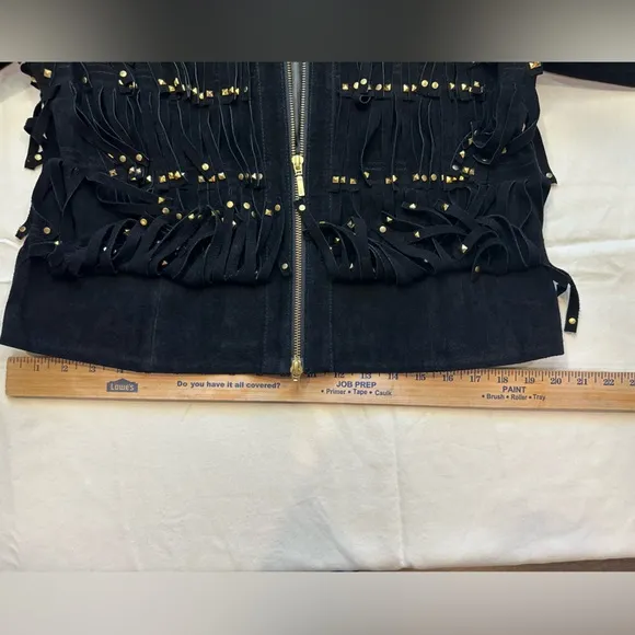 Berek Jacket Black Leather/Suede Studded Fringe  Sz PL
