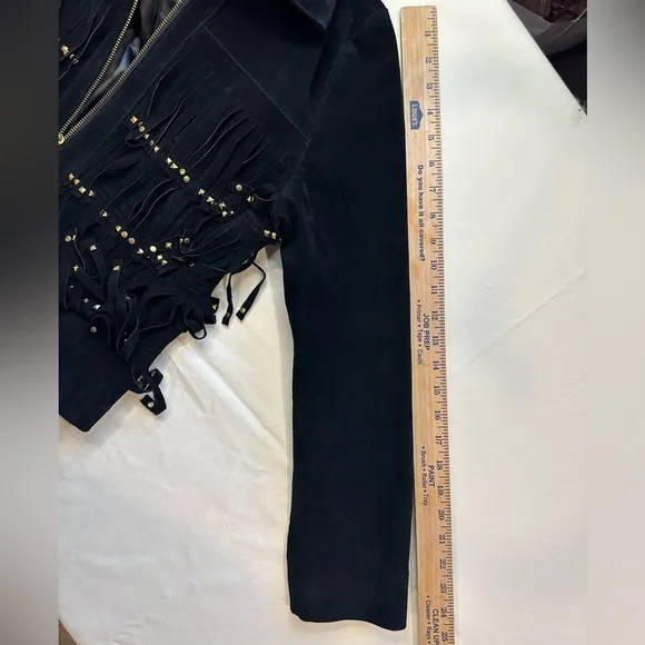Berek Jacket Black Leather/Suede Studded Fringe  Sz PL