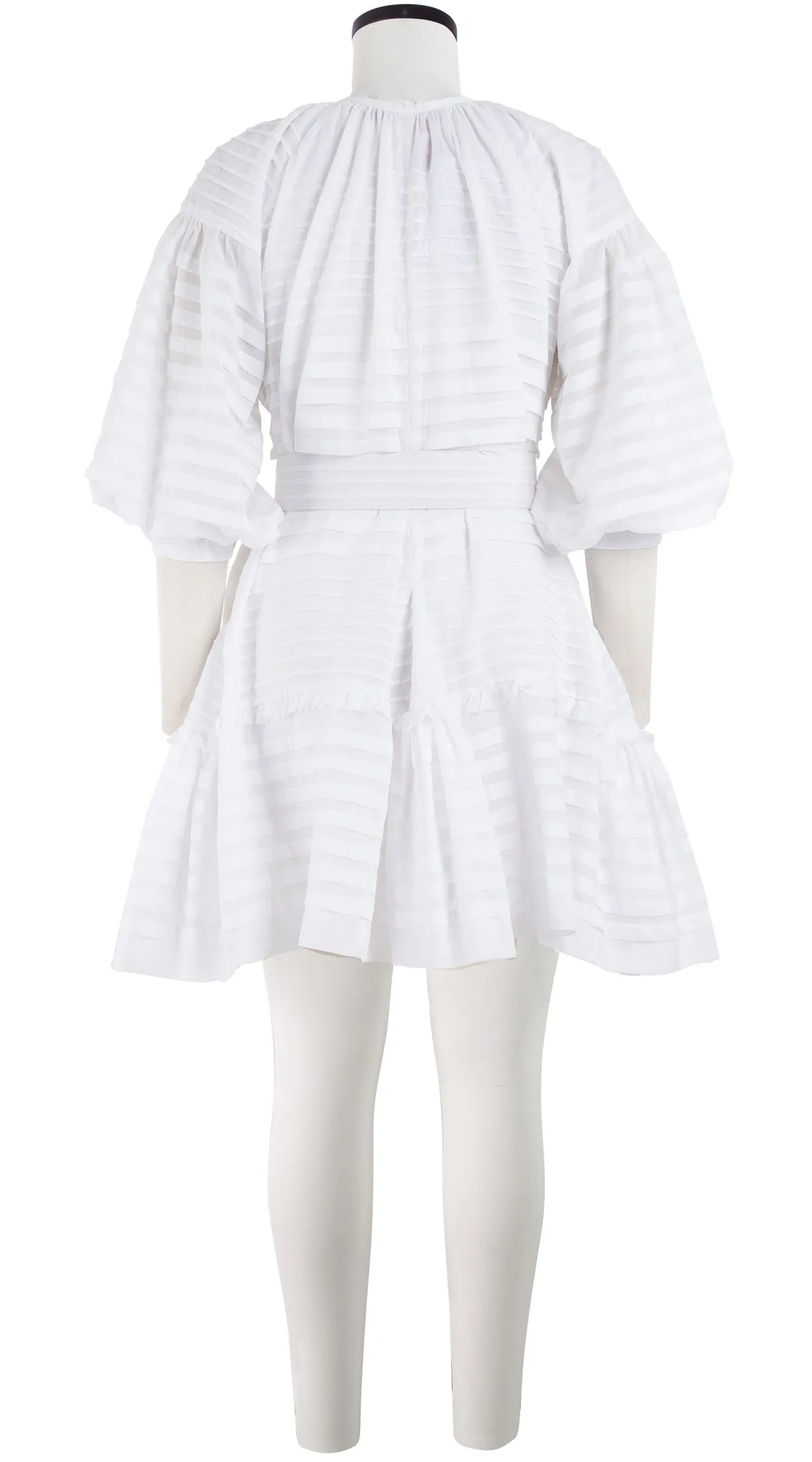 Birdy Dress #5 Crew Neck Shirt 3/4 Puff Sleeve with Hamilton Belt Mini Length Cotton Musola (Solid)
