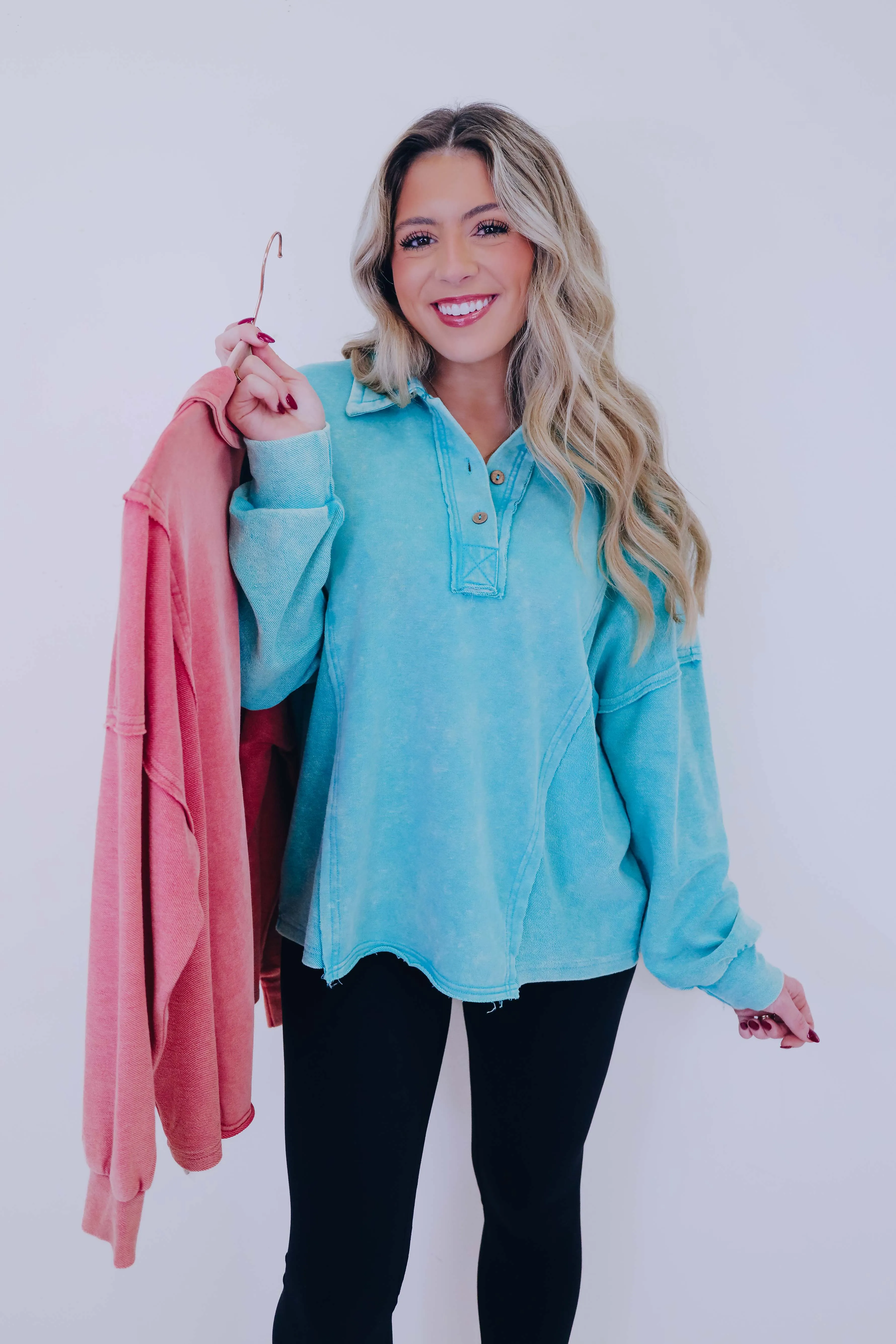 Caleb Collared Washed Henley Top - 2 Colors