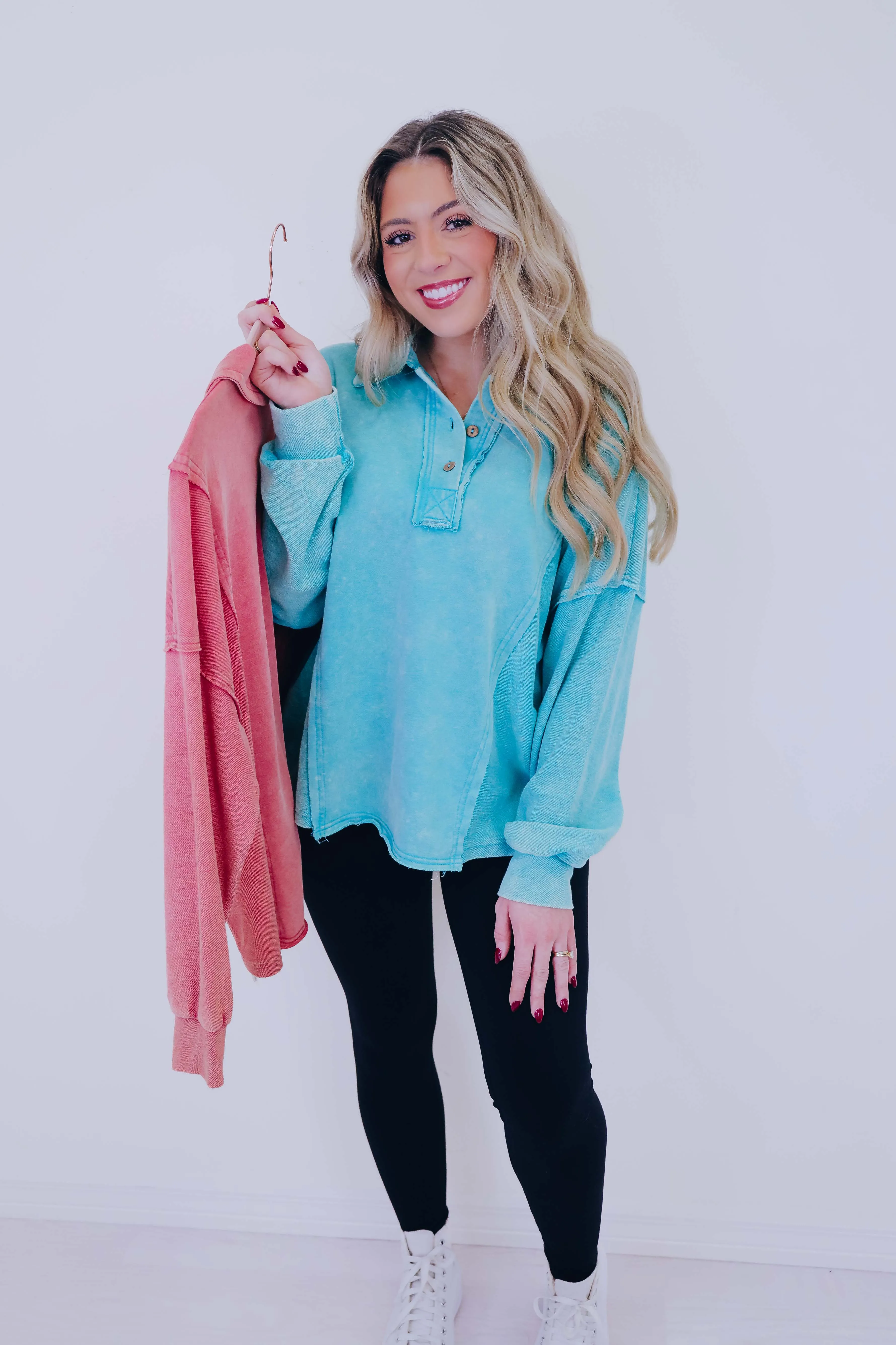 Caleb Collared Washed Henley Top - 2 Colors