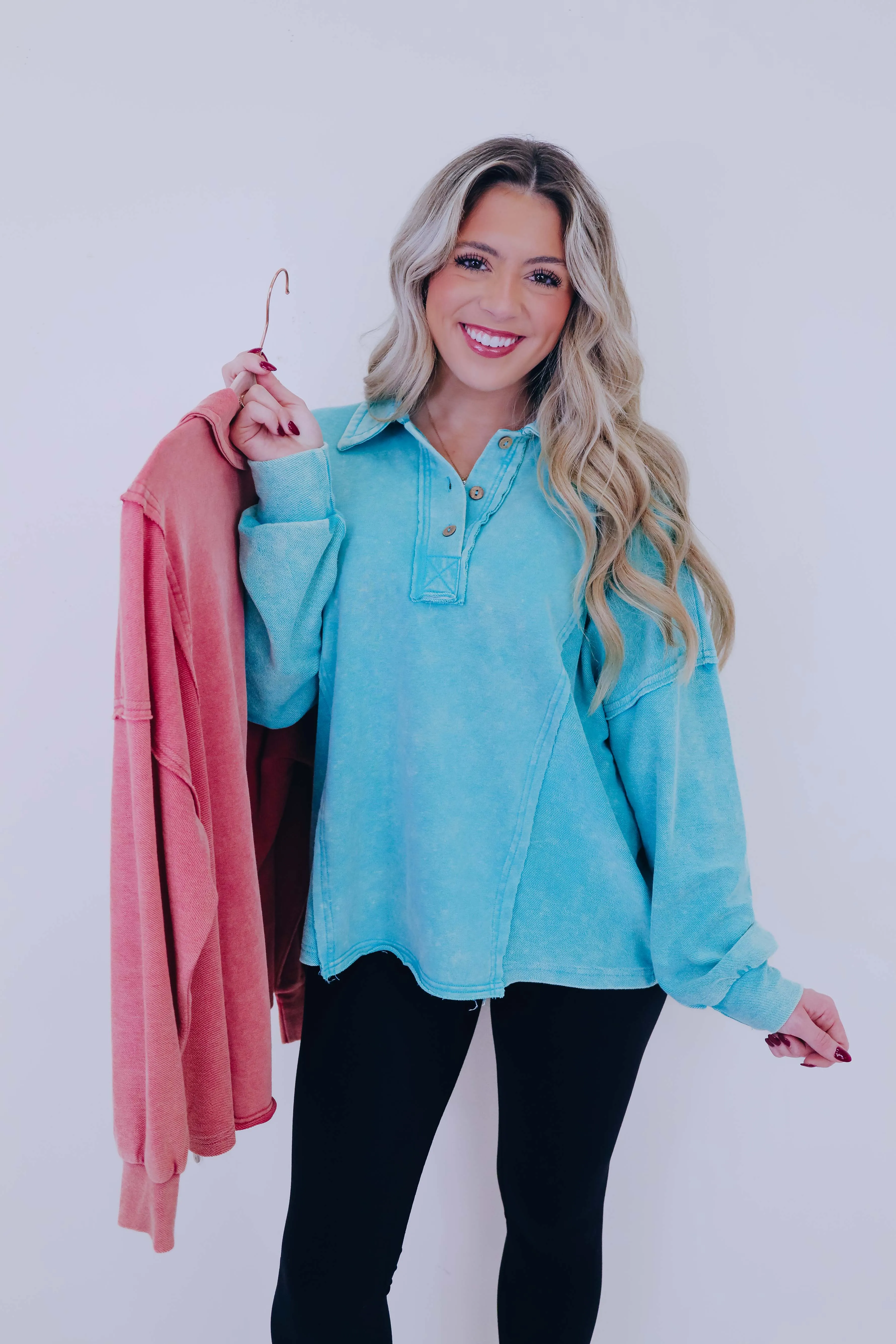 Caleb Collared Washed Henley Top - 2 Colors