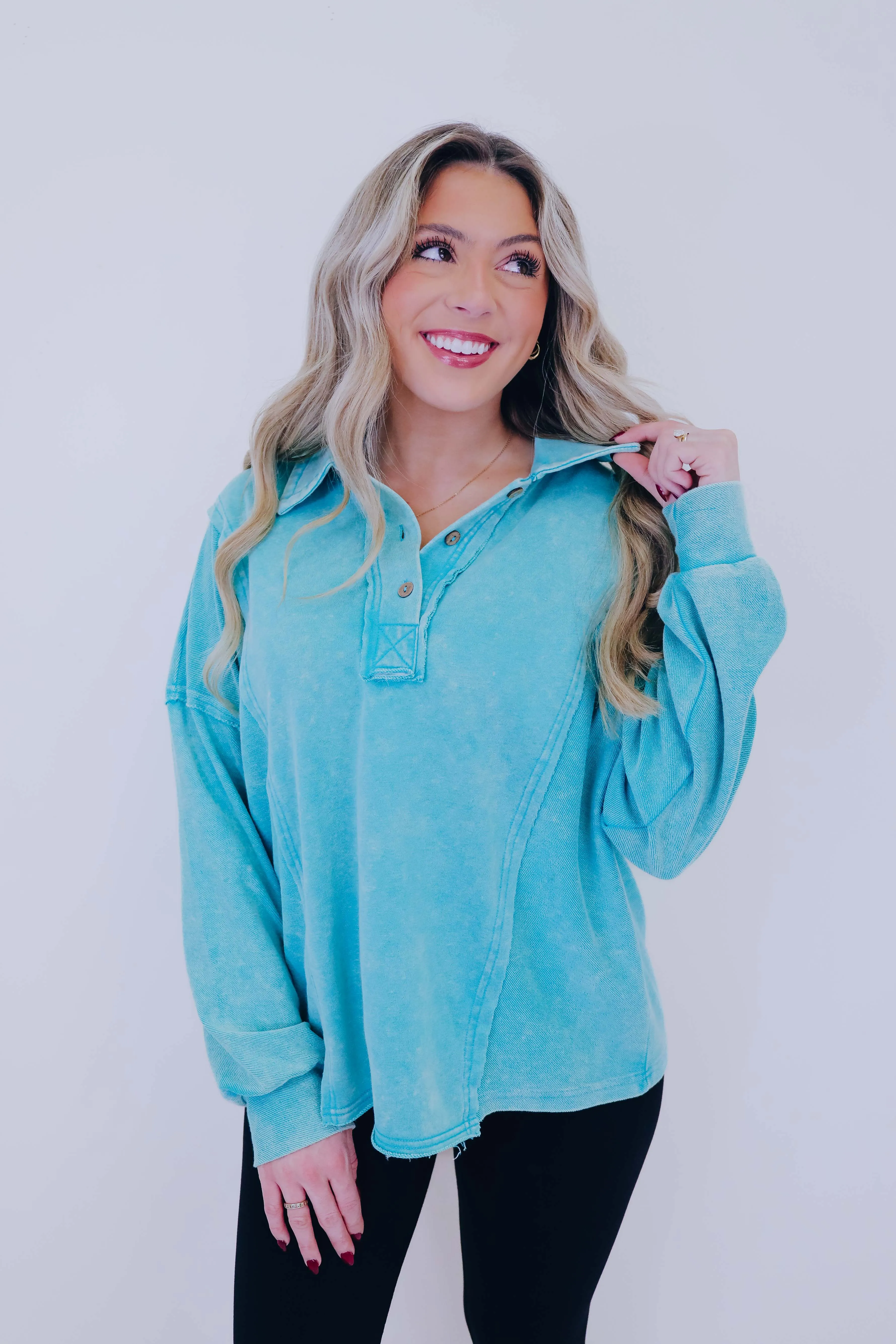 Caleb Collared Washed Henley Top - 2 Colors
