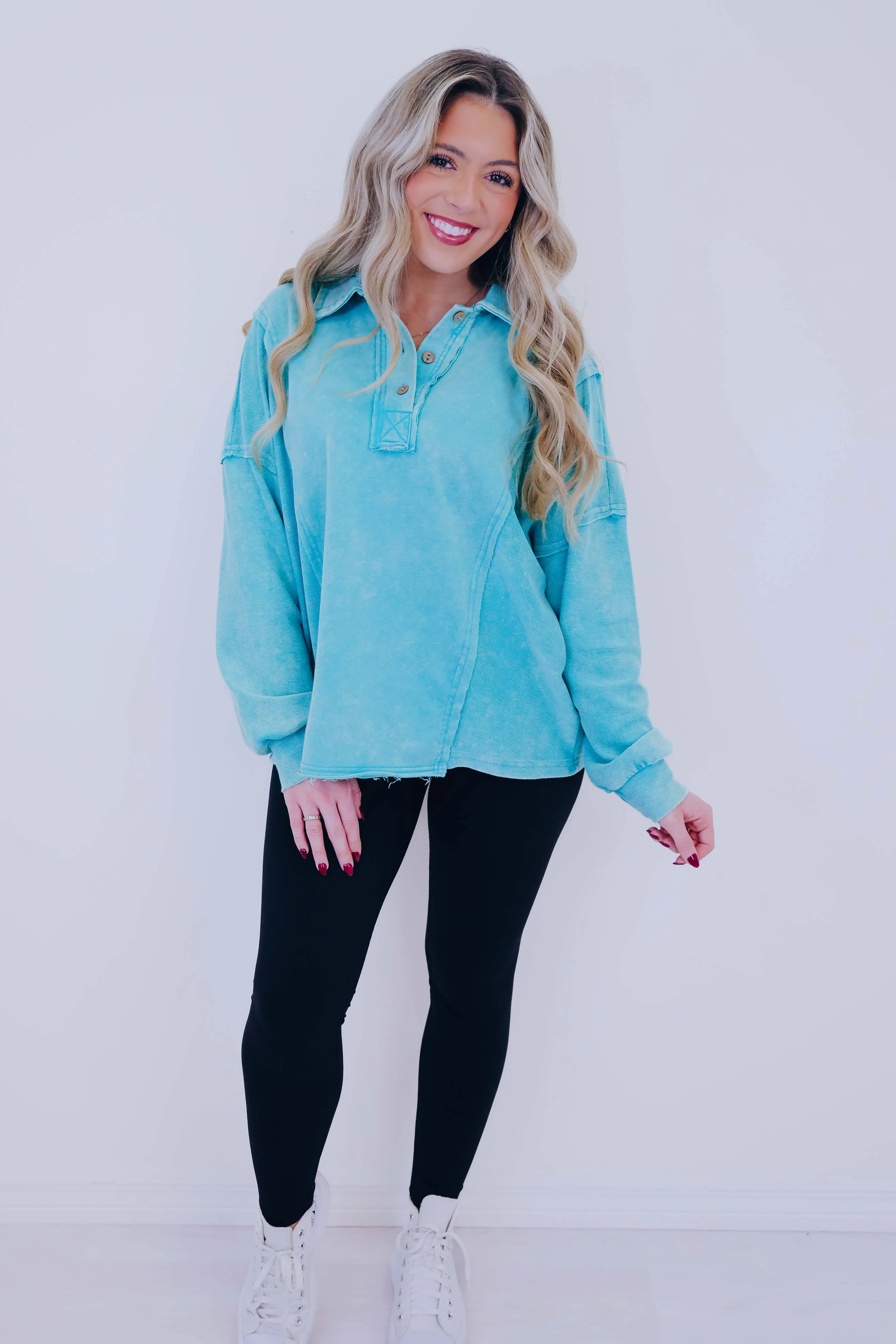 Caleb Collared Washed Henley Top - 2 Colors