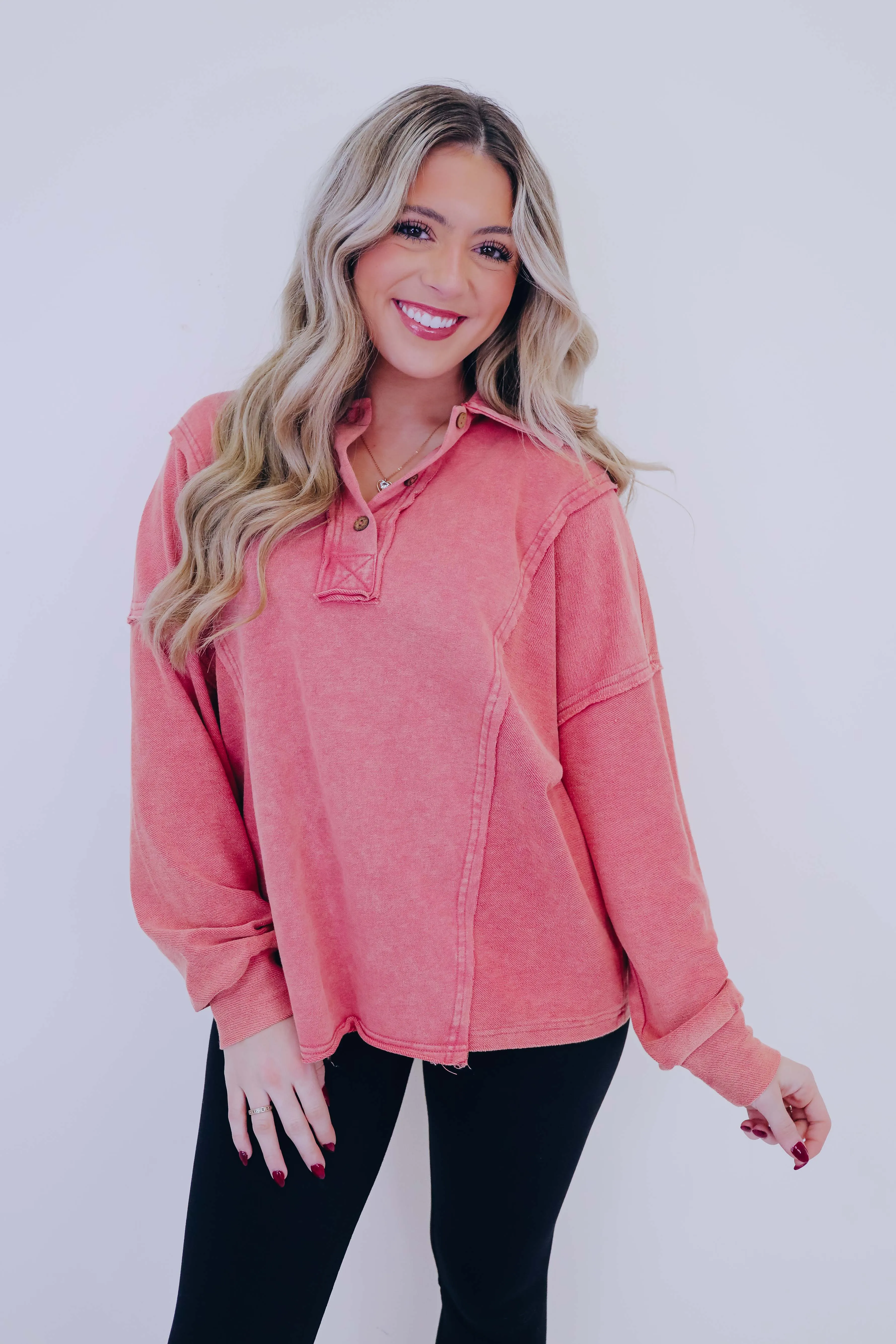 Caleb Collared Washed Henley Top - 2 Colors