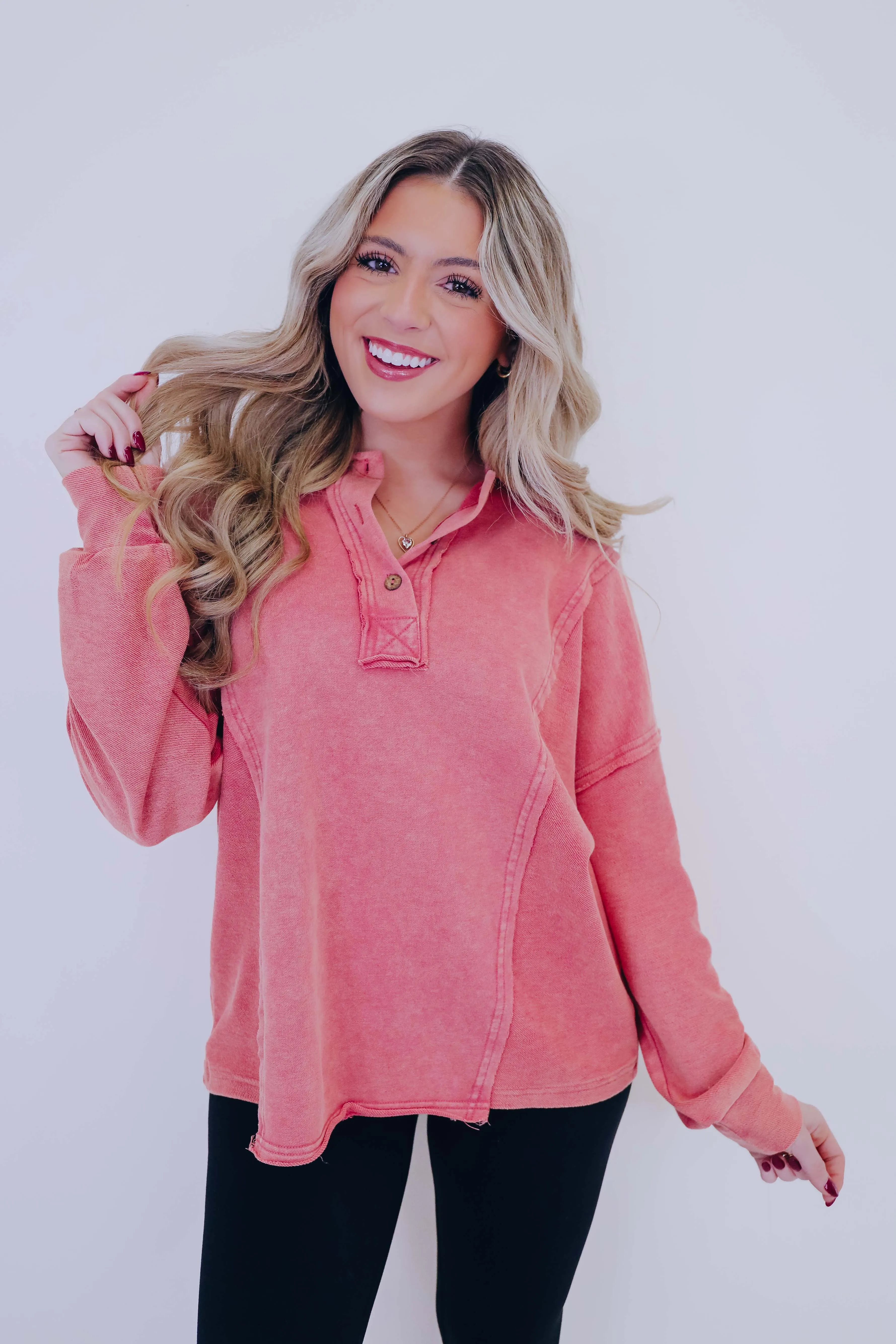 Caleb Collared Washed Henley Top - 2 Colors
