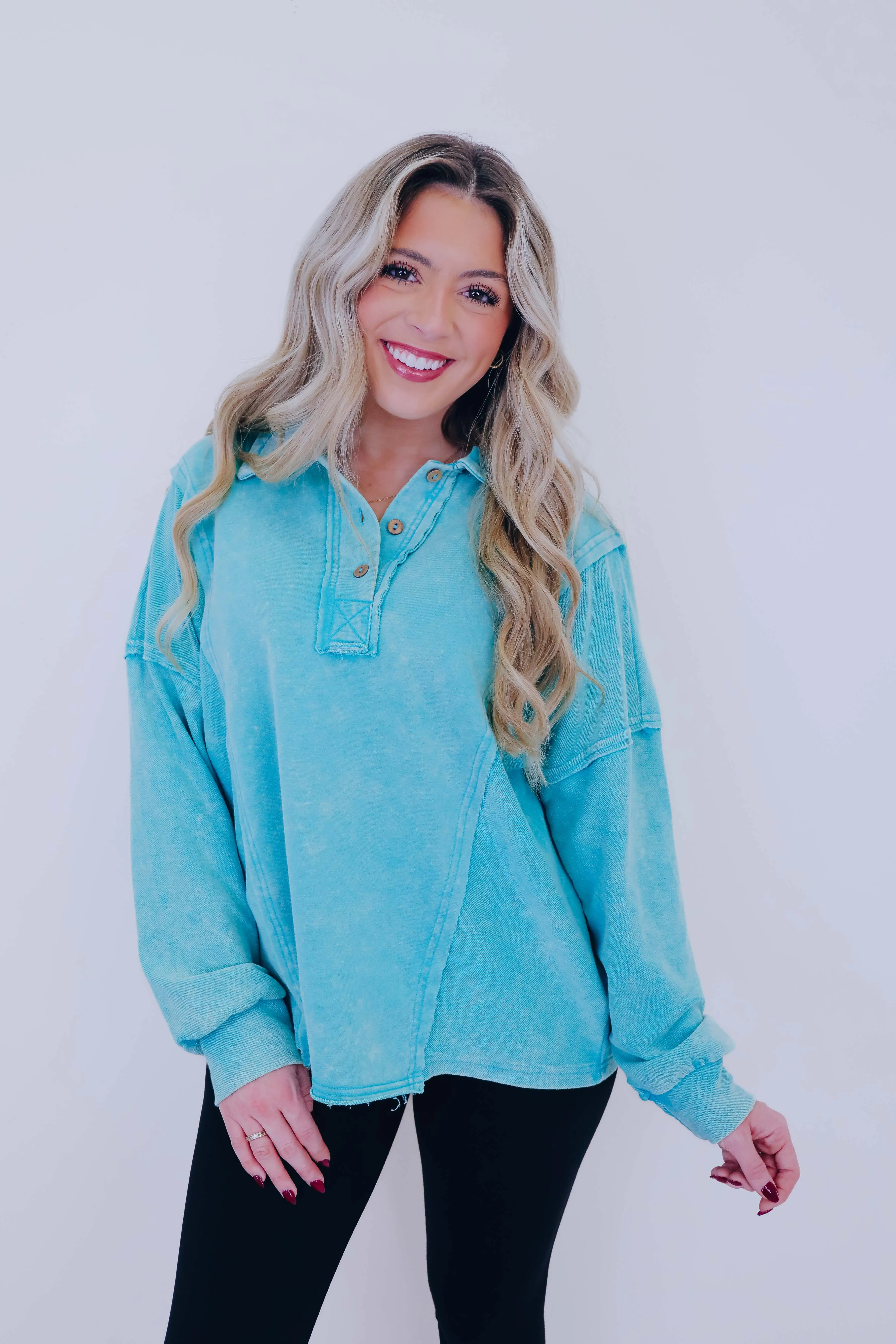 Caleb Collared Washed Henley Top - 2 Colors