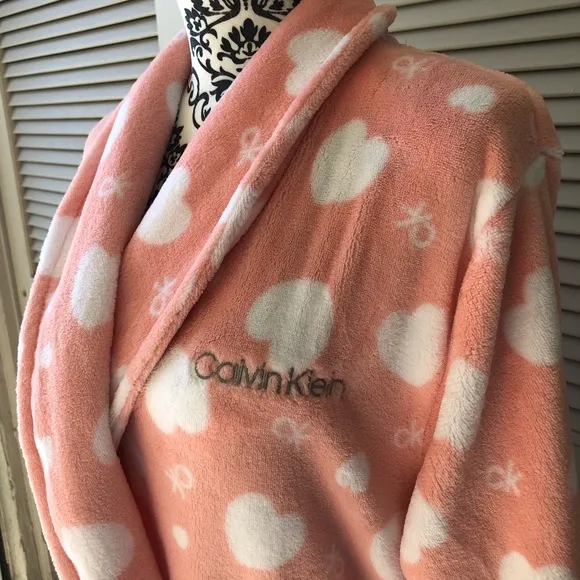Calvin Klein Pink Hearts Logo Belted Robe Size XS/S