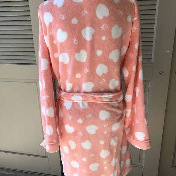 Calvin Klein Pink Hearts Logo Belted Robe Size XS/S