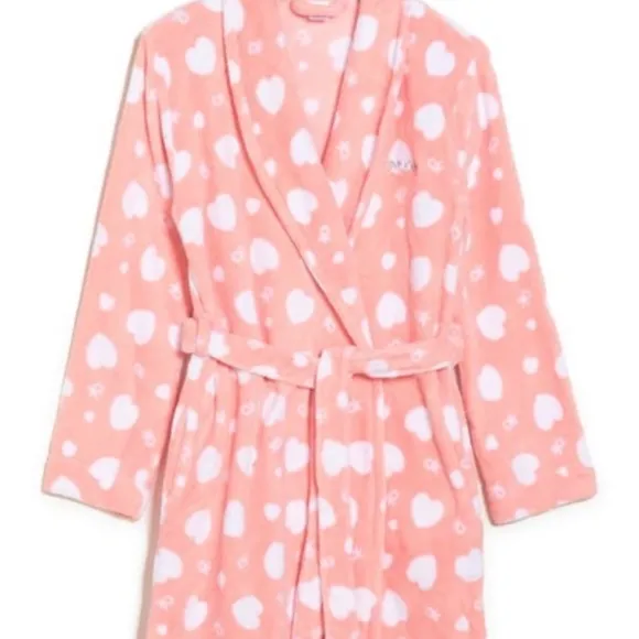 Calvin Klein Pink Hearts Logo Belted Robe Size XS/S
