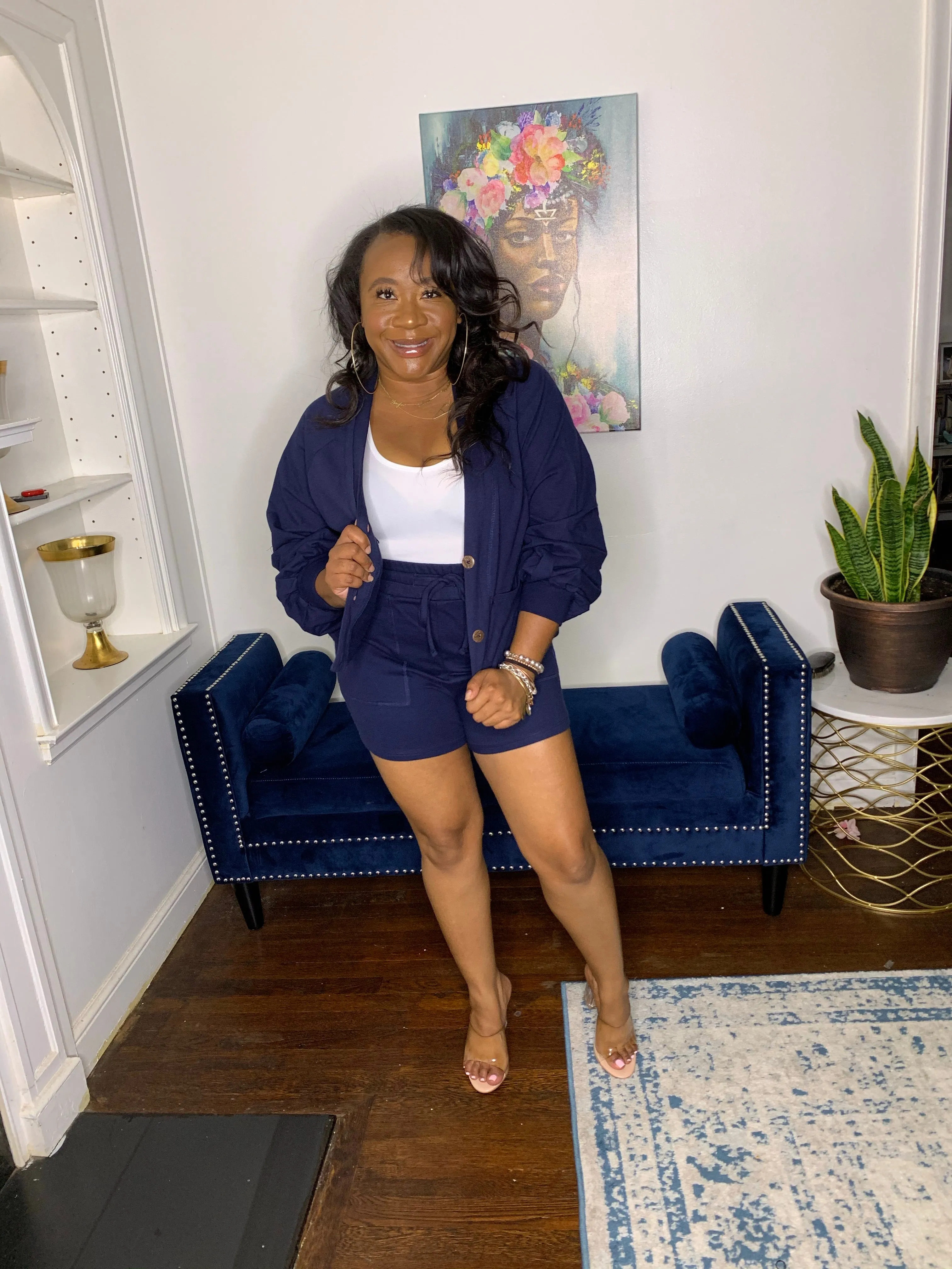 Cardigan Short Set- Navy