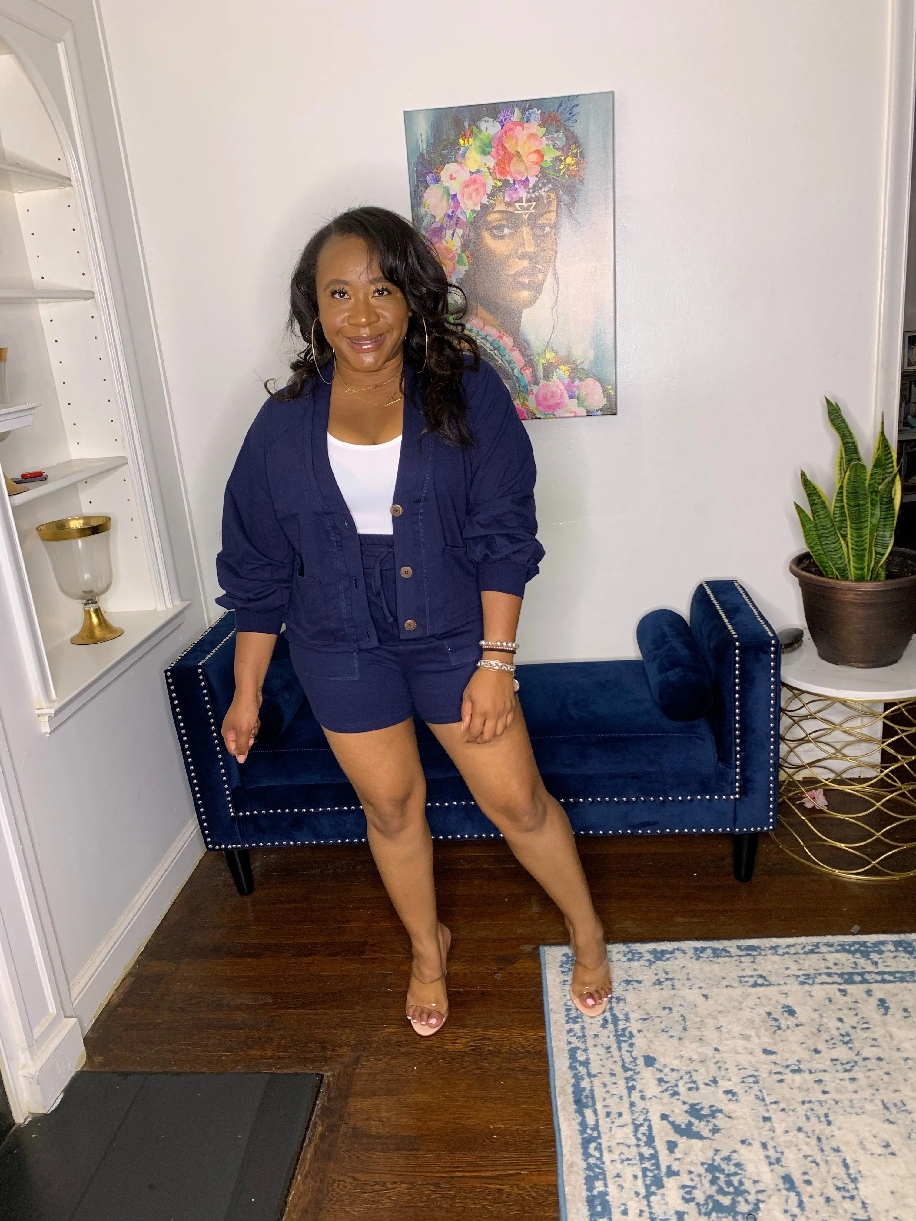Cardigan Short Set- Navy