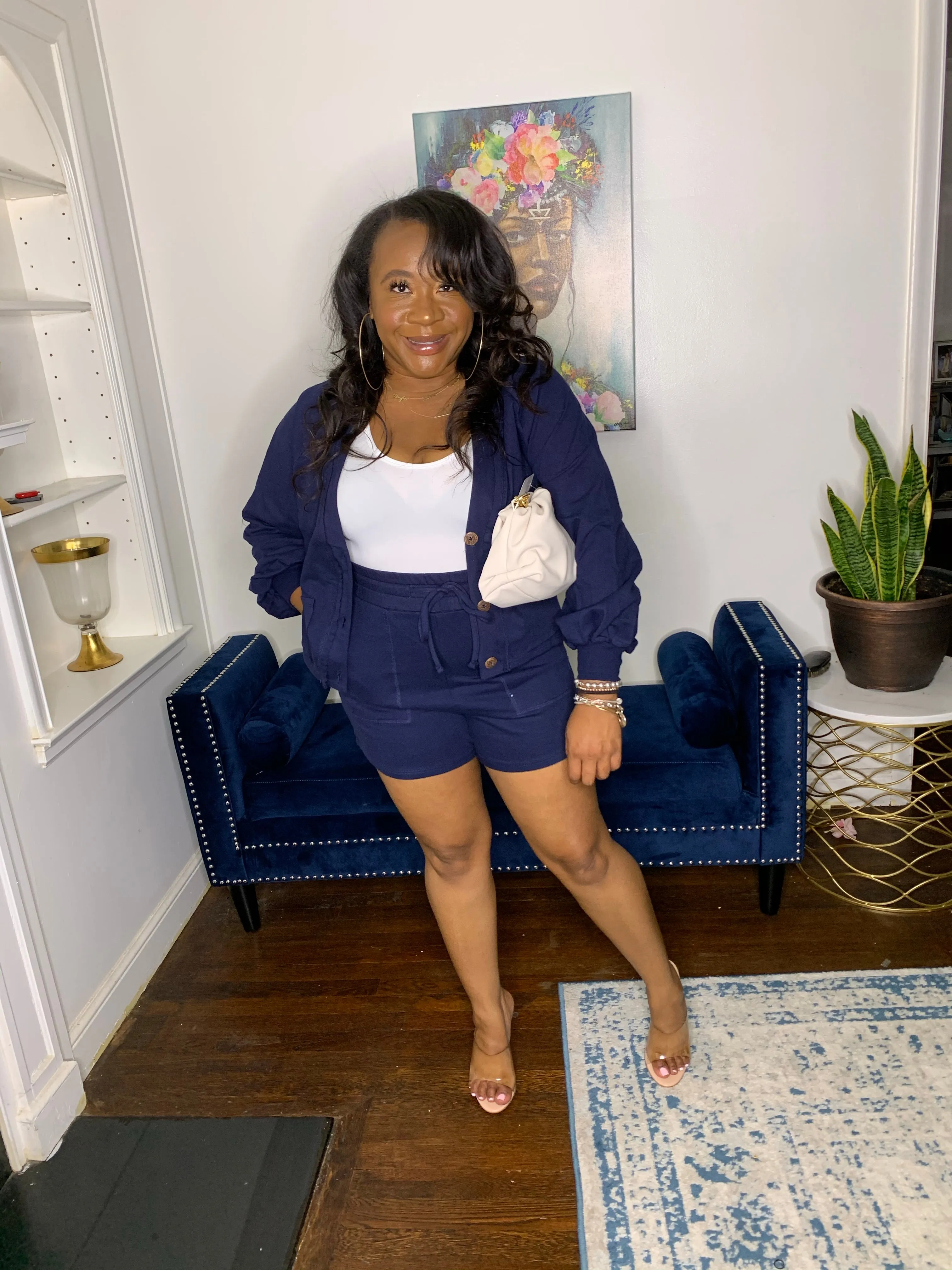 Cardigan Short Set- Navy