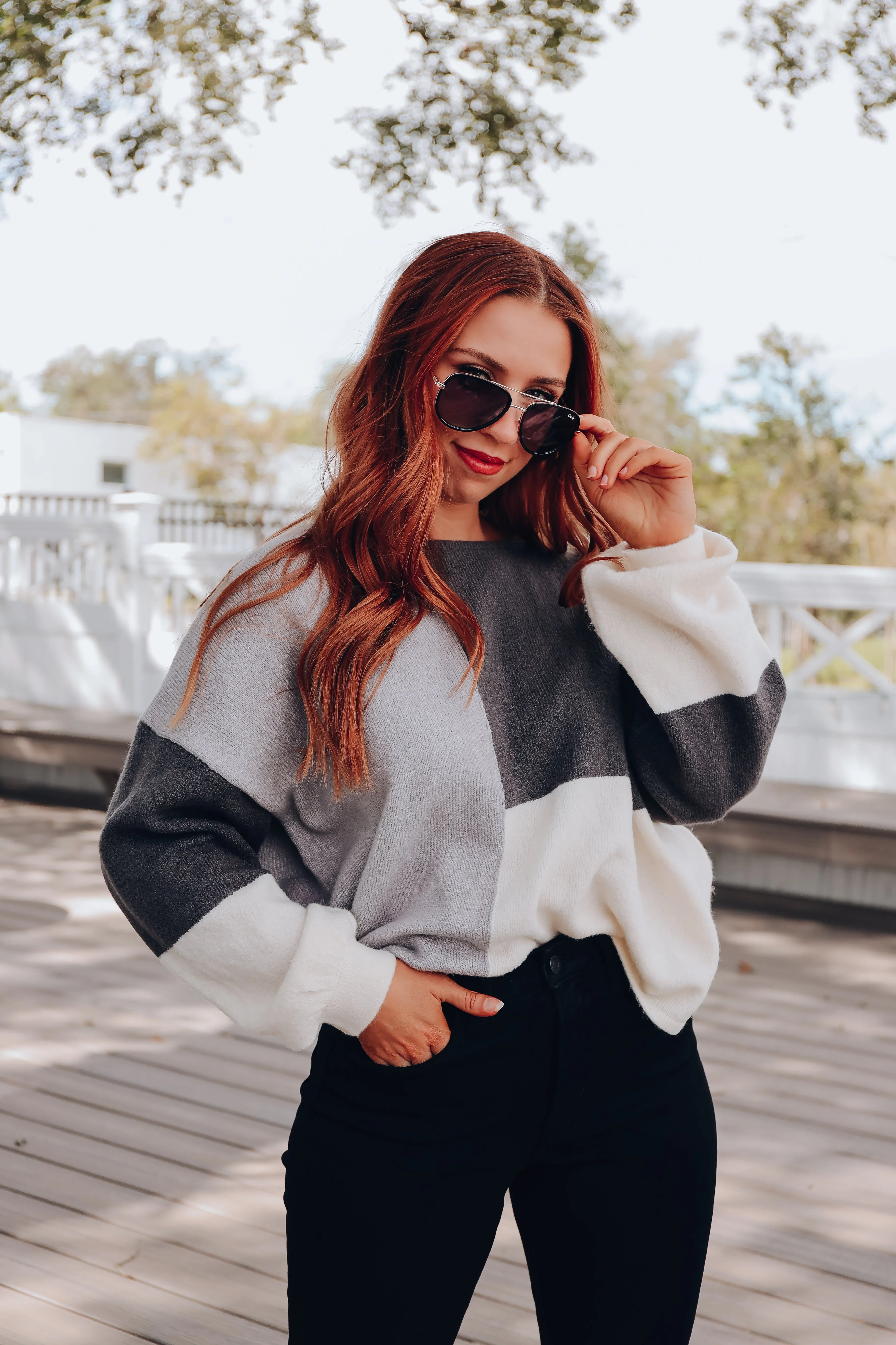 Carmella Color Block Sweater - Charcoal