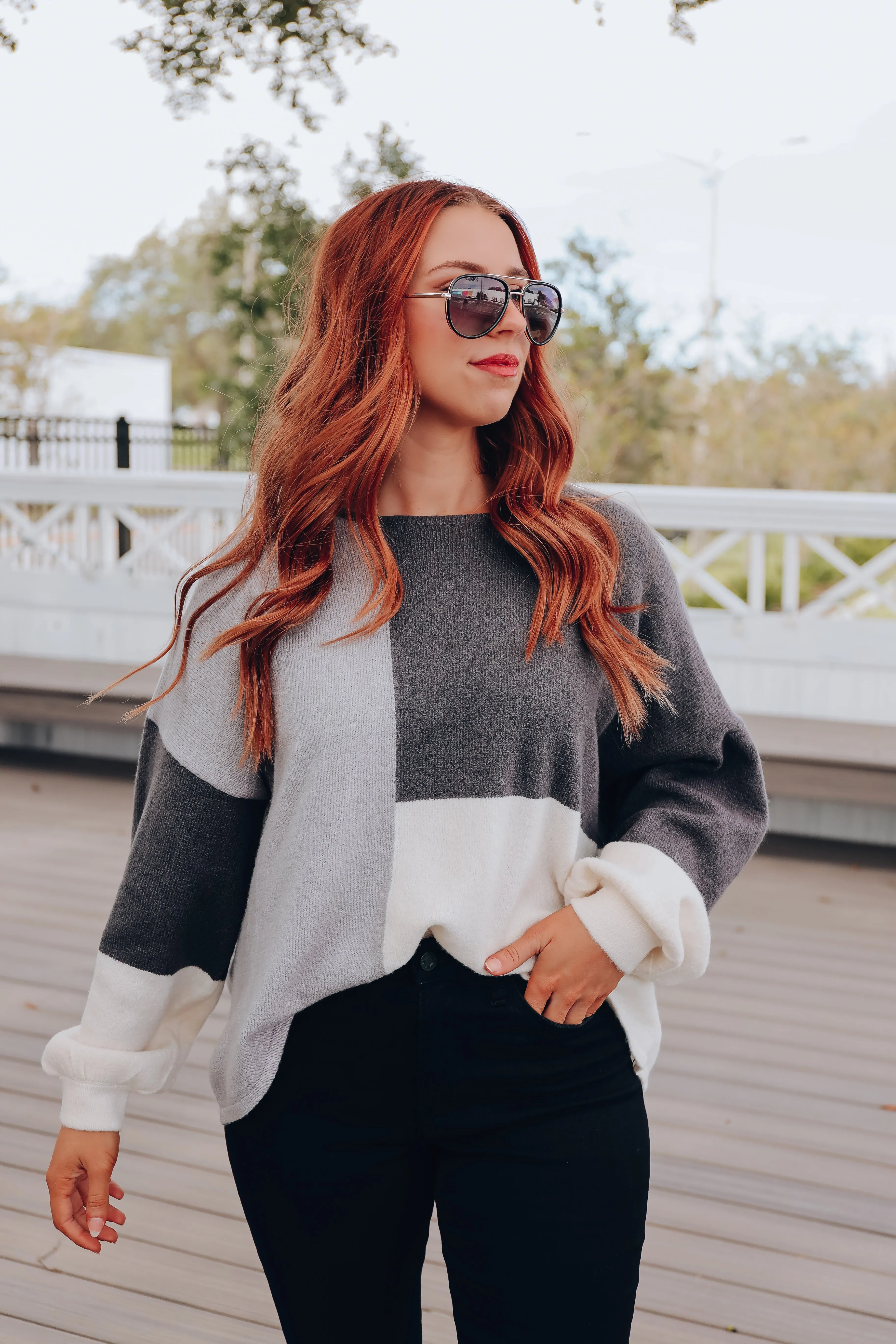 Carmella Color Block Sweater - Charcoal