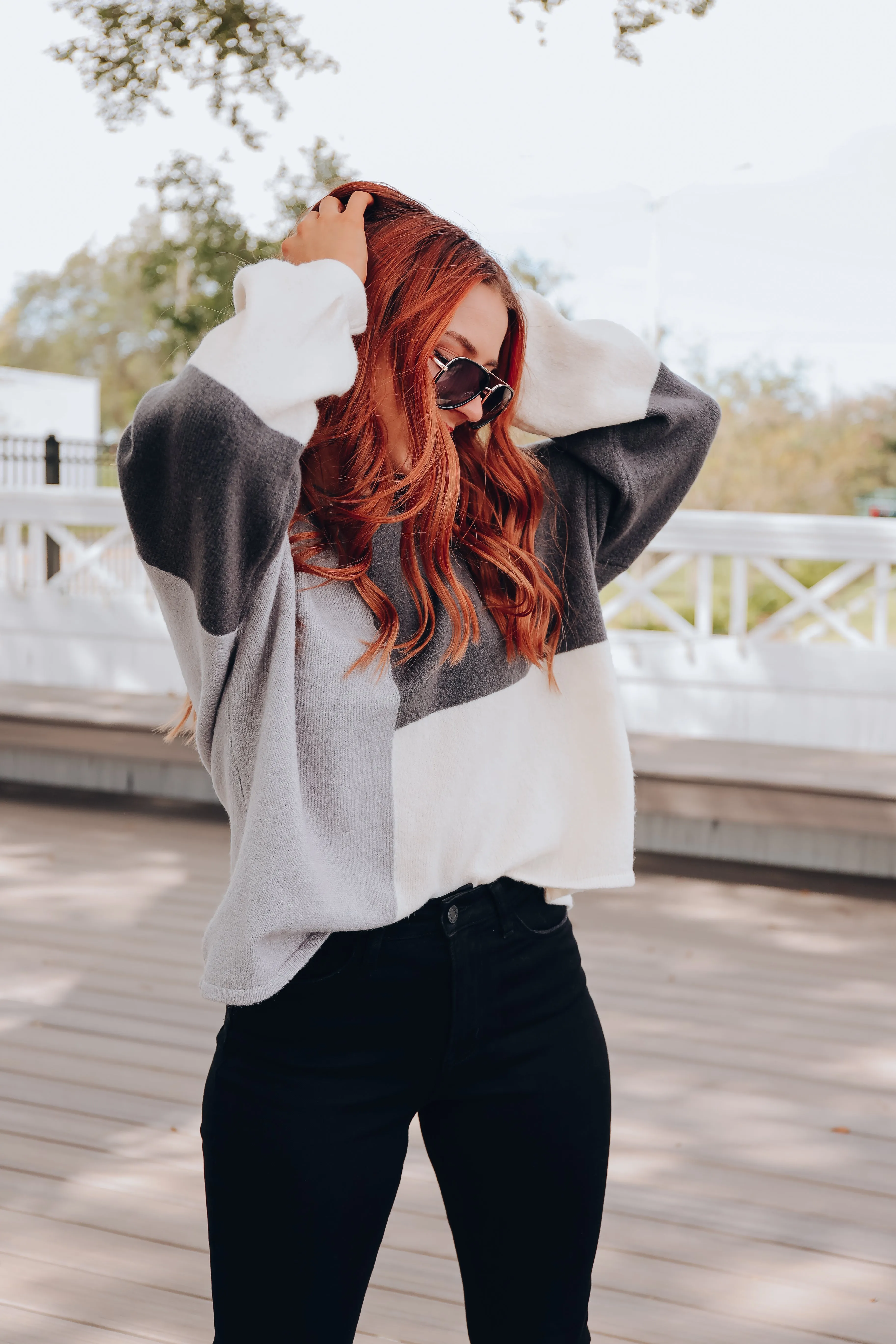 Carmella Color Block Sweater - Charcoal