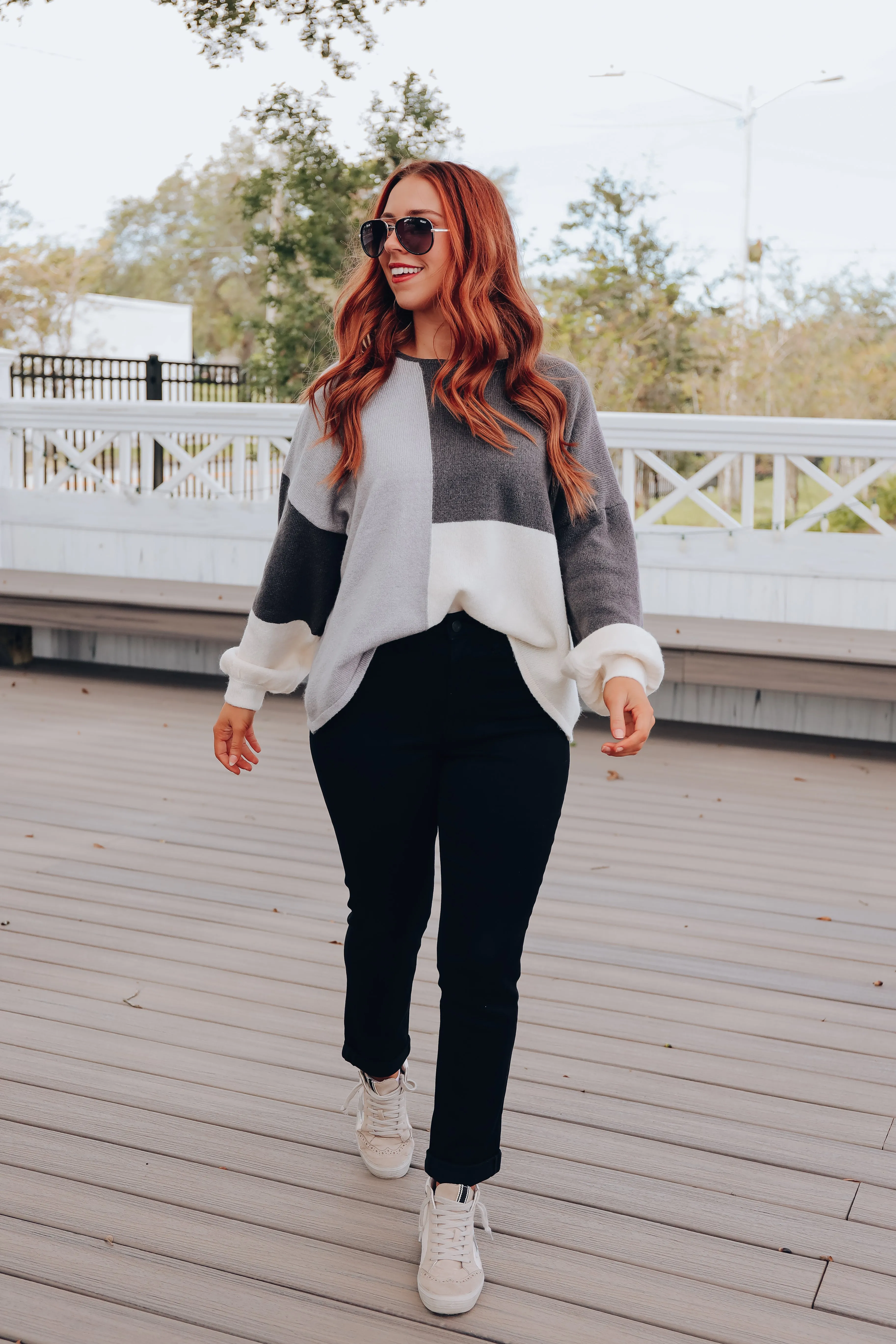 Carmella Color Block Sweater - Charcoal