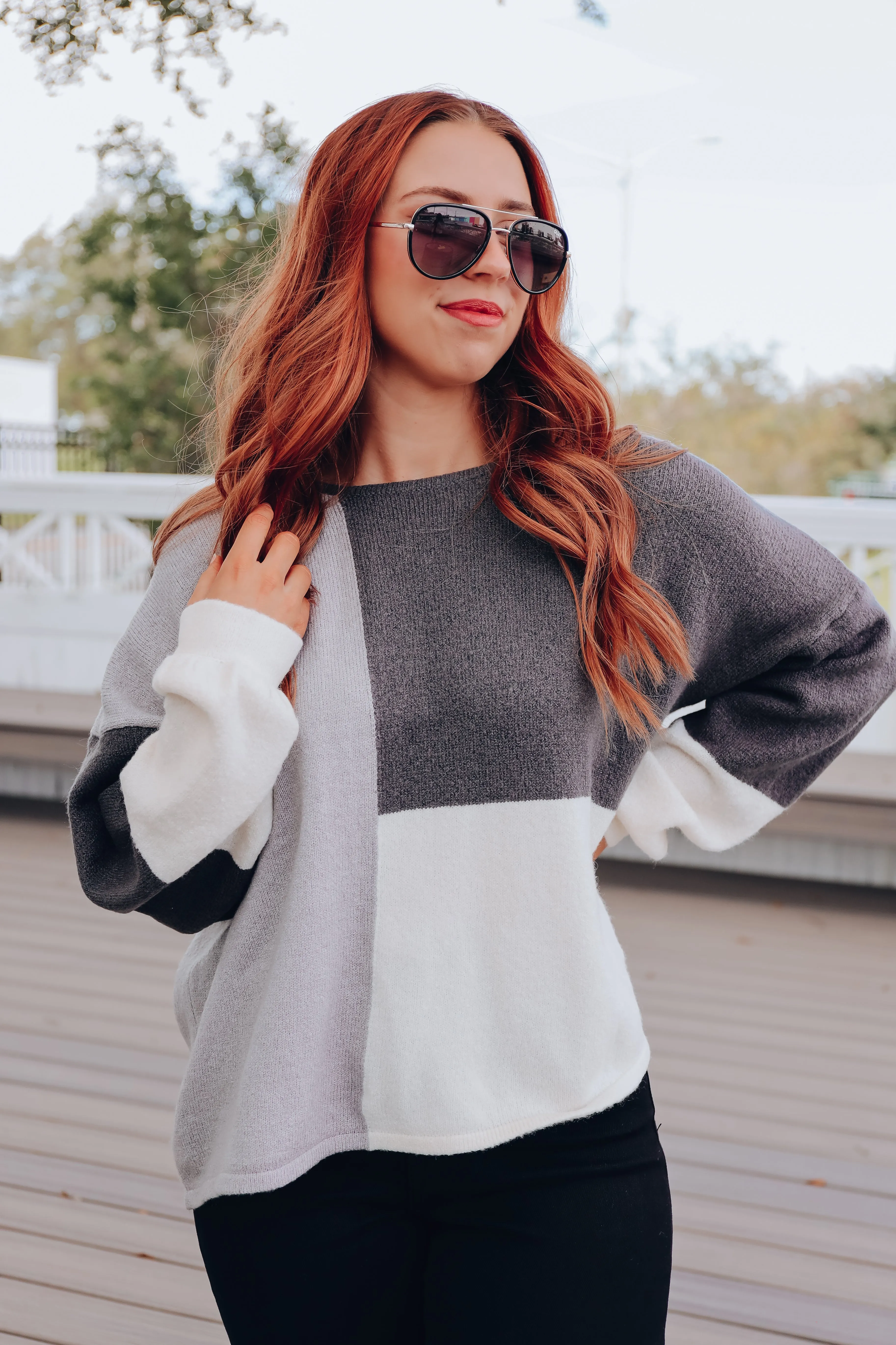 Carmella Color Block Sweater - Charcoal
