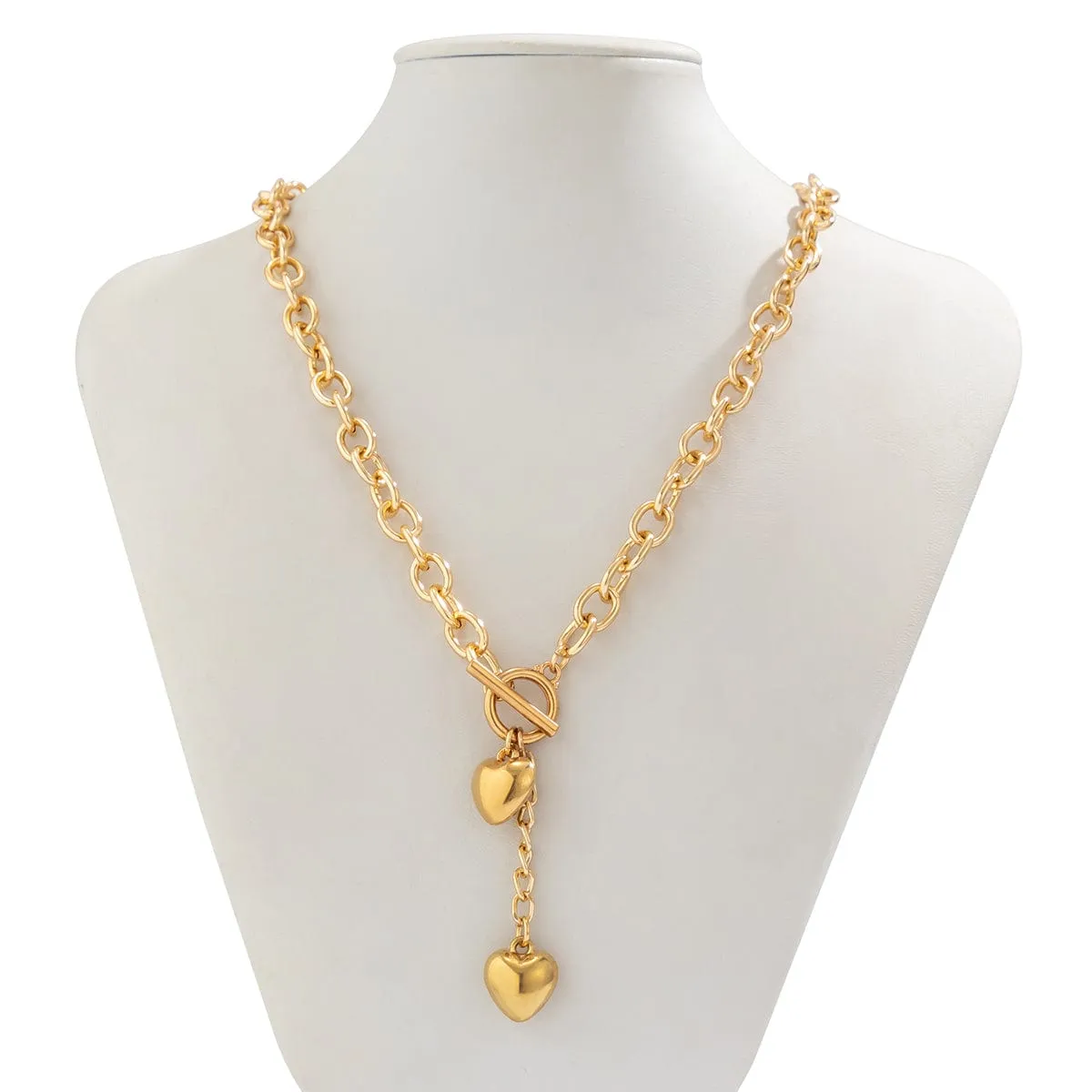 Chic Toggle Clasp Heart Pendant Cable Chain Necklace
