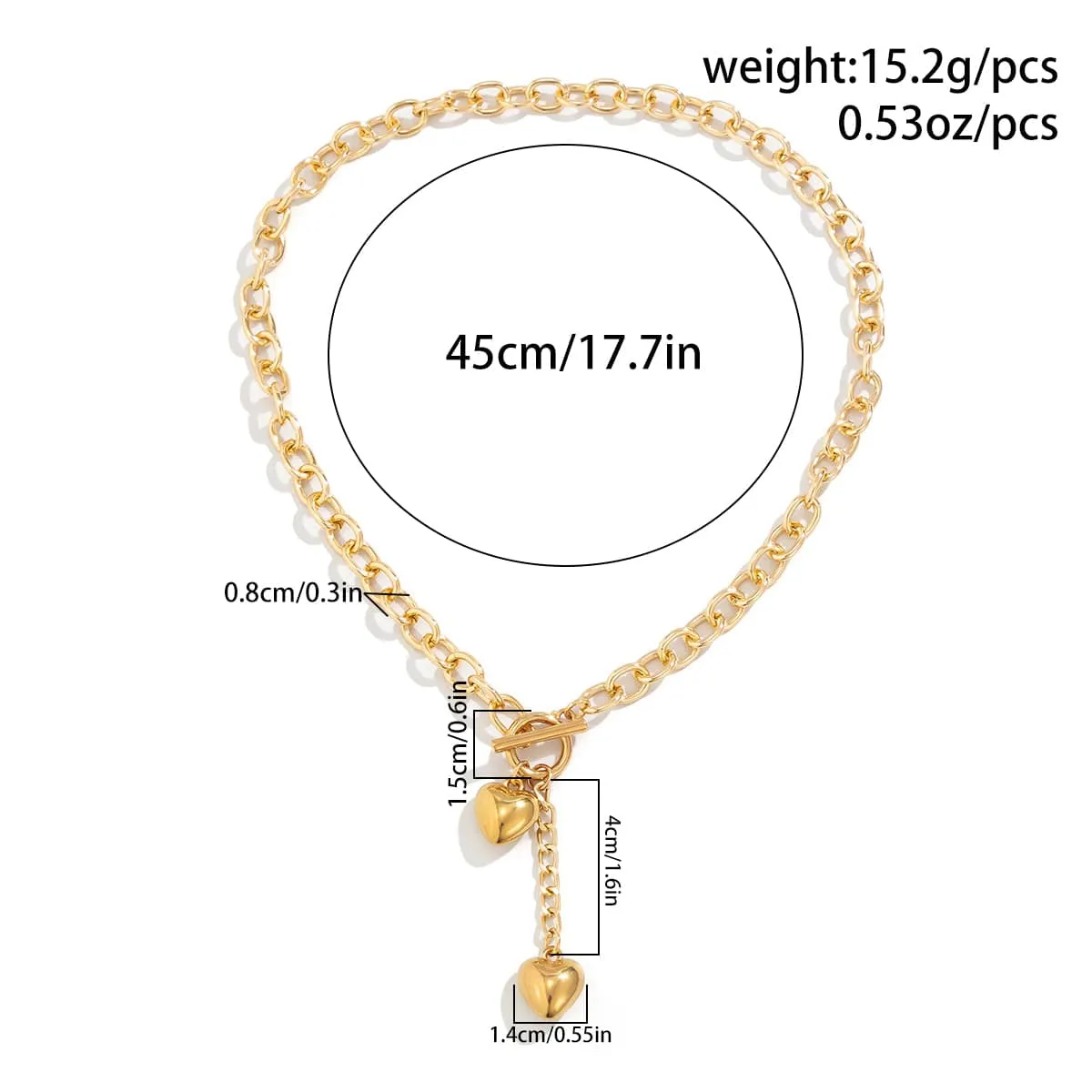 Chic Toggle Clasp Heart Pendant Cable Chain Necklace