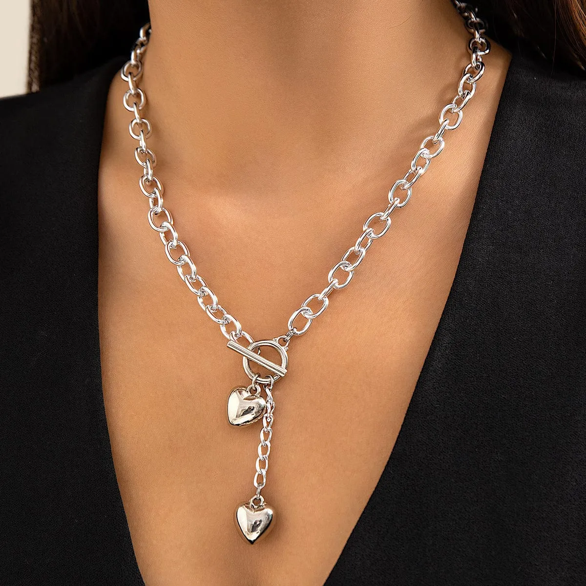 Chic Toggle Clasp Heart Pendant Cable Chain Necklace
