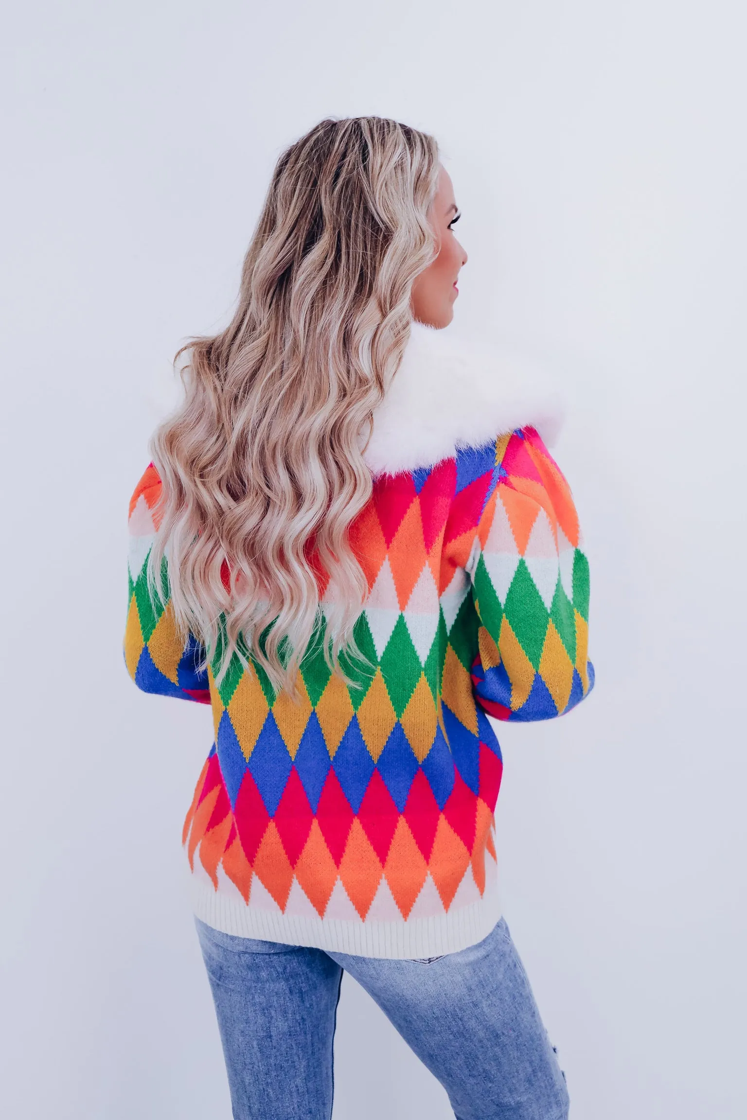 Cora Furry Collared Cardigan - Multi