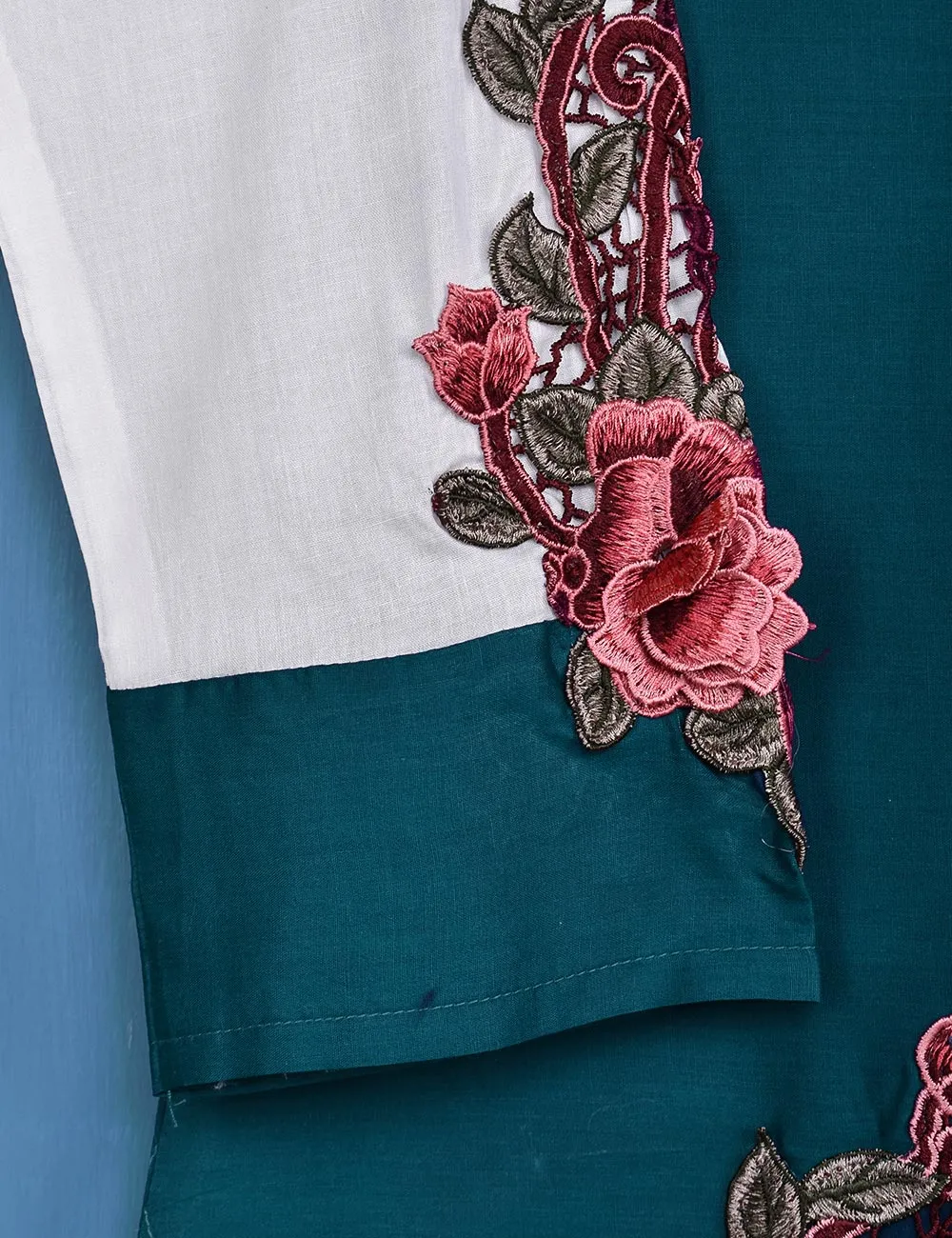 Cotton Embroidered Stitched Kurti - Floral Art (TS-049B-Turquoise)