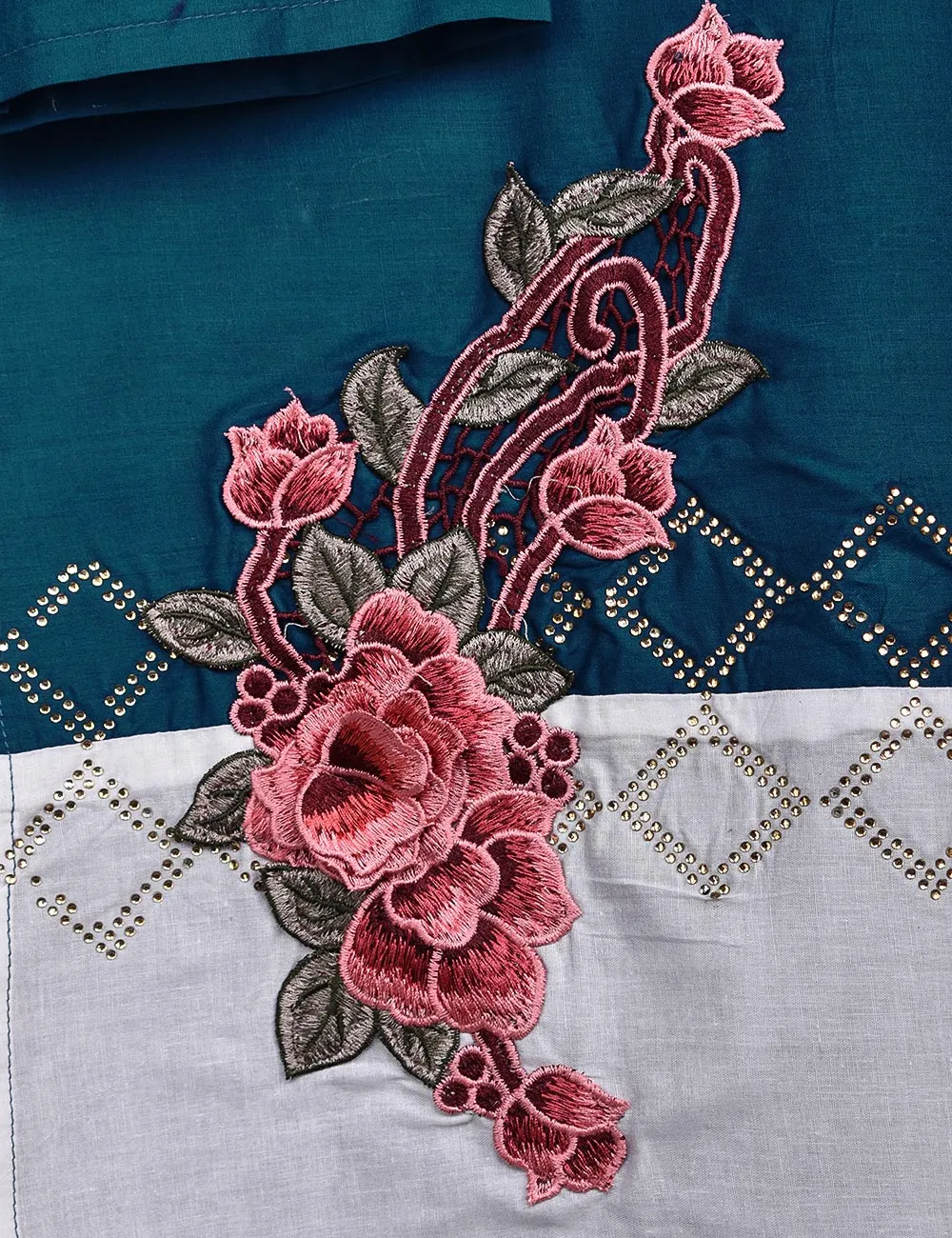 Cotton Embroidered Stitched Kurti - Floral Art (TS-049B-Turquoise)