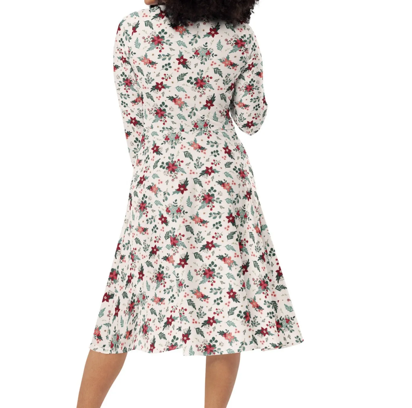 Cozy Christmas Poinsettia Midi Dress (S-6XL)
