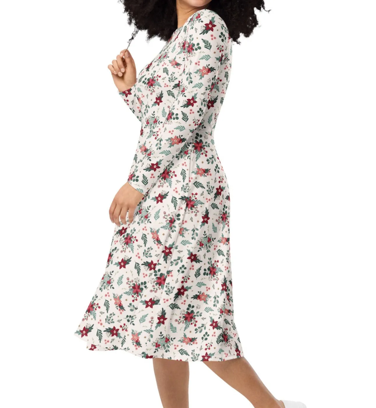 Cozy Christmas Poinsettia Midi Dress (S-6XL)