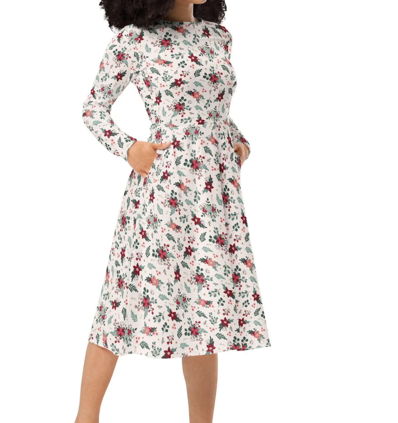 Cozy Christmas Poinsettia Midi Dress (S-6XL)