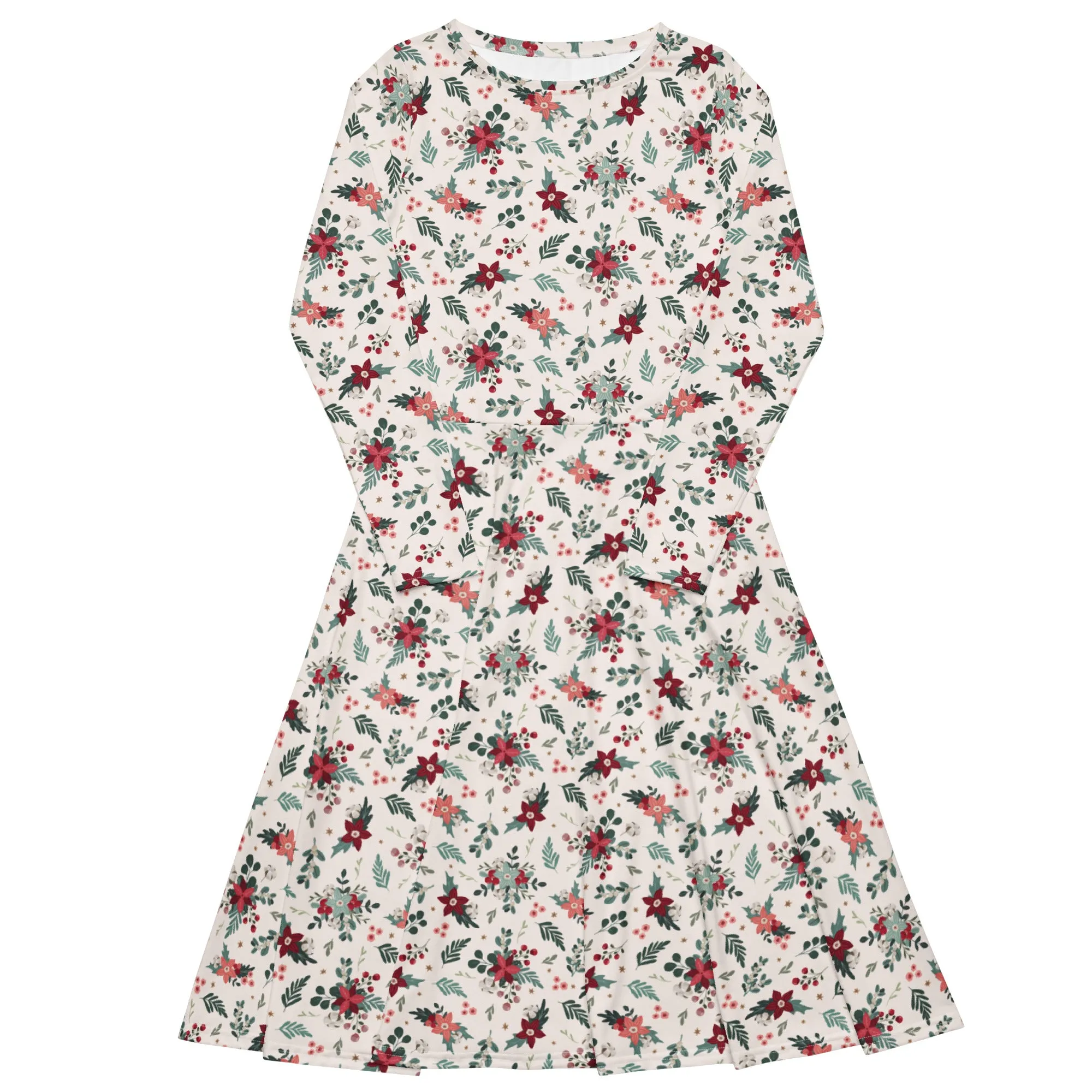 Cozy Christmas Poinsettia Midi Dress (S-6XL)