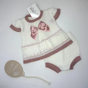 Cream With Dusky Pink Bow Top & Bloomers Outfit - Millie