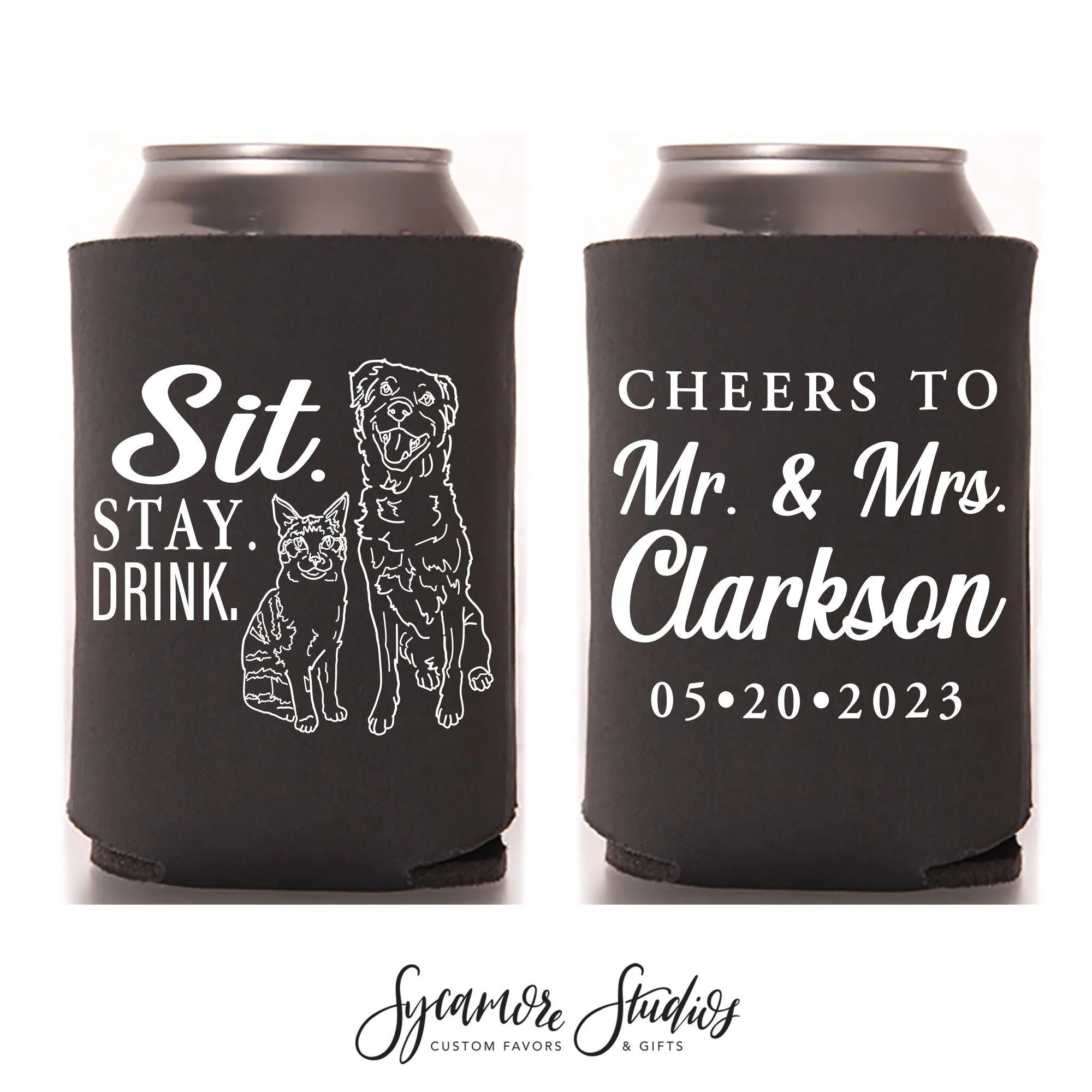 Custom Pet Illustration - Wedding Can Cooler #205R